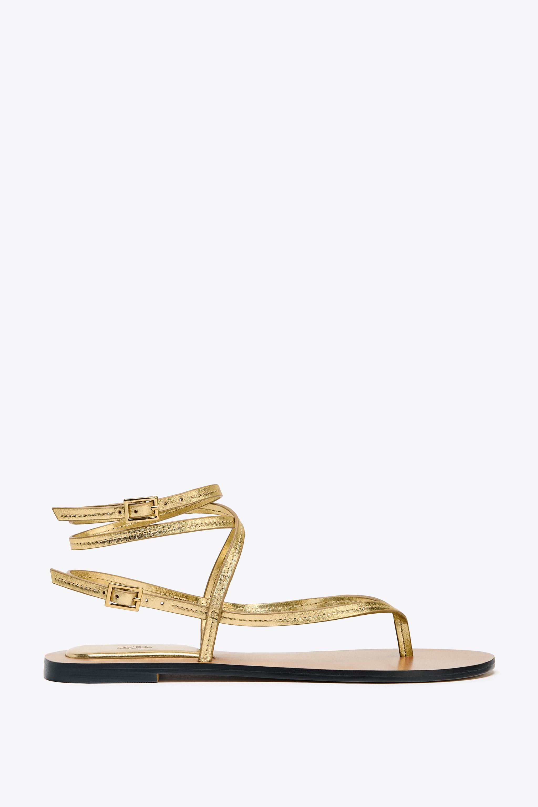 METALLIC EFFECT STRAPPY LEATHER SANDALS