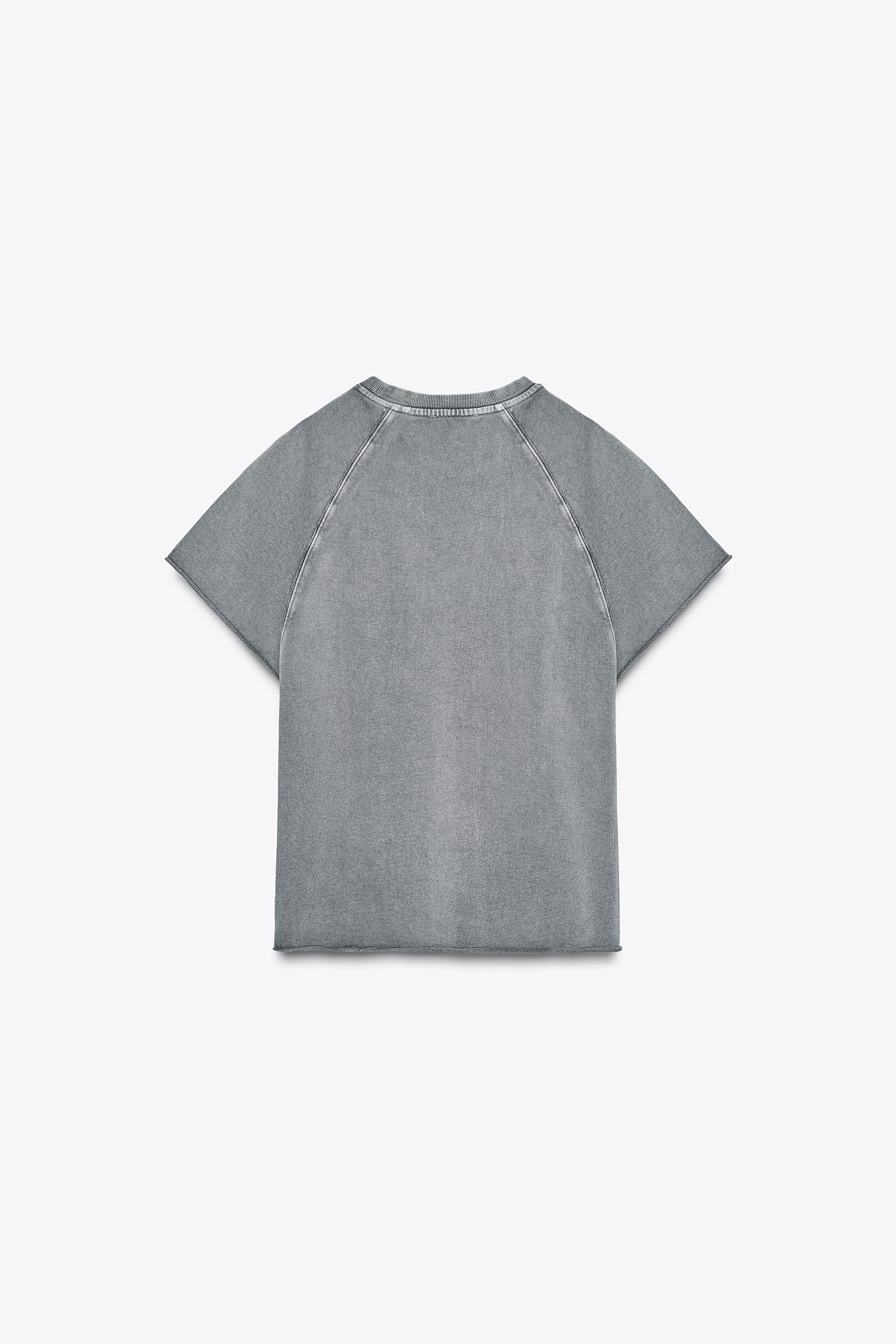 WASHED EFFECT TEXT PLUSH SWEATSHIRT