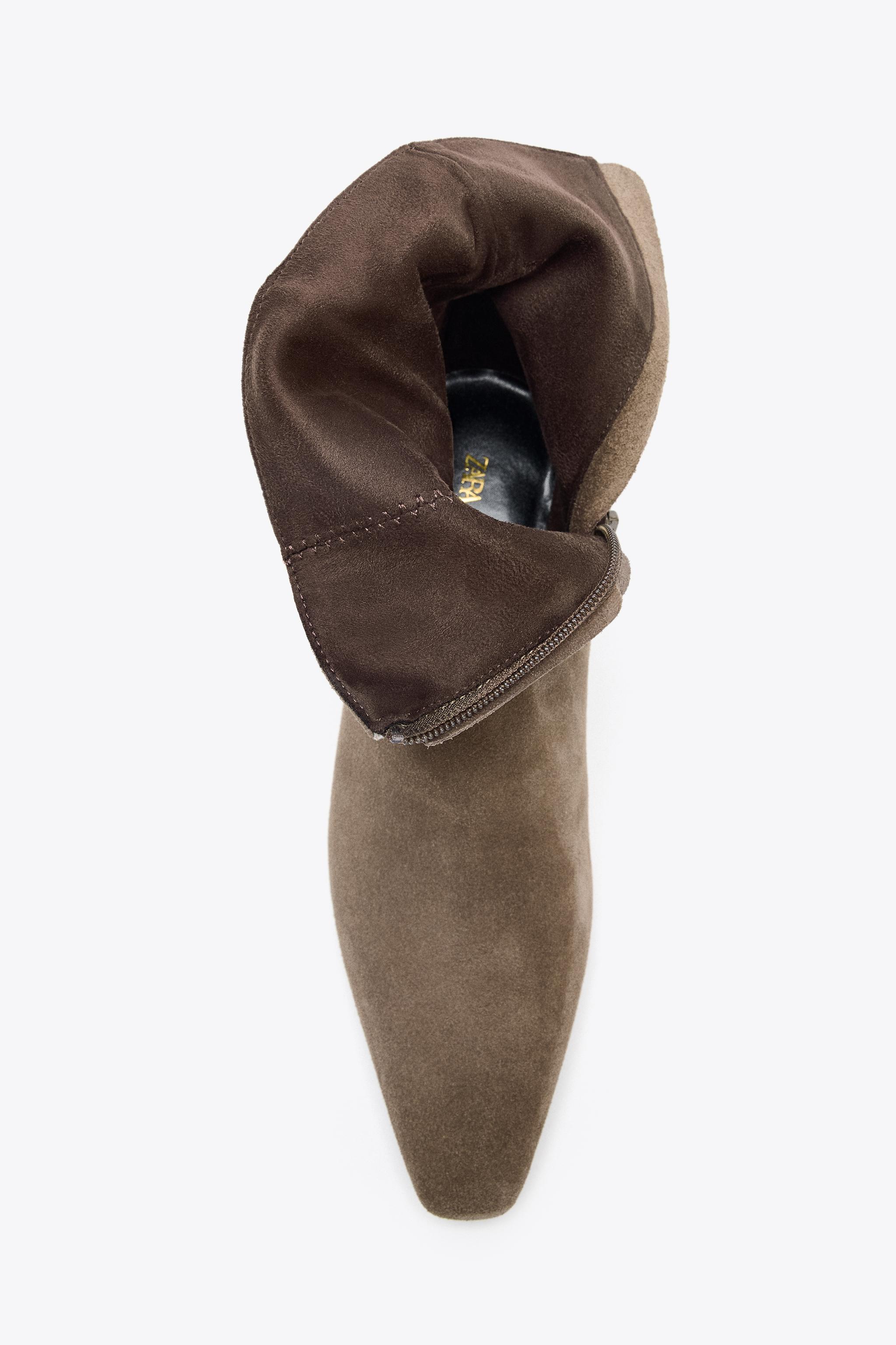 SPLIT LEATHER KITTEN HEEL ANKLE BOOTS