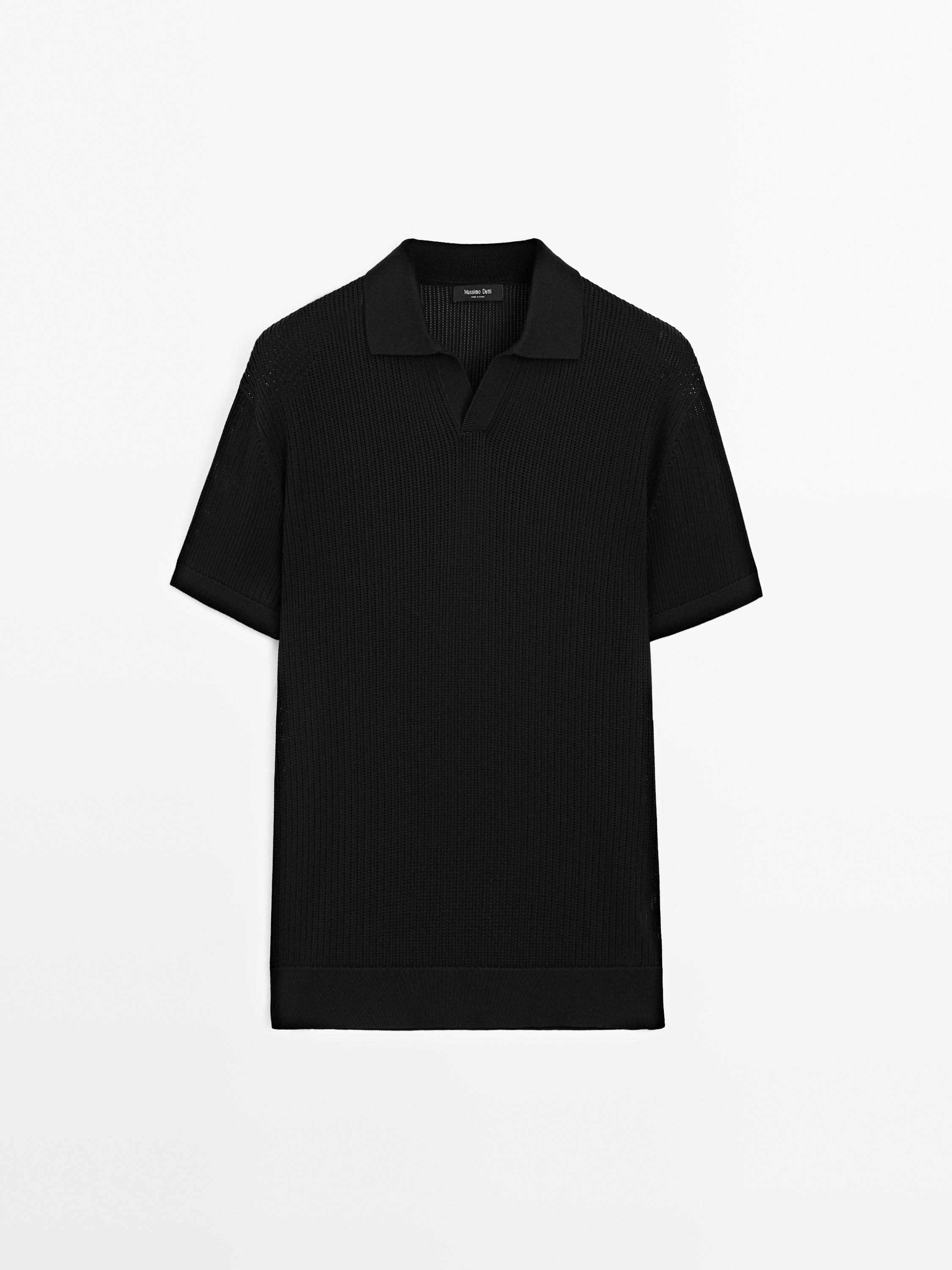 Cutwork V-neck polo shirt