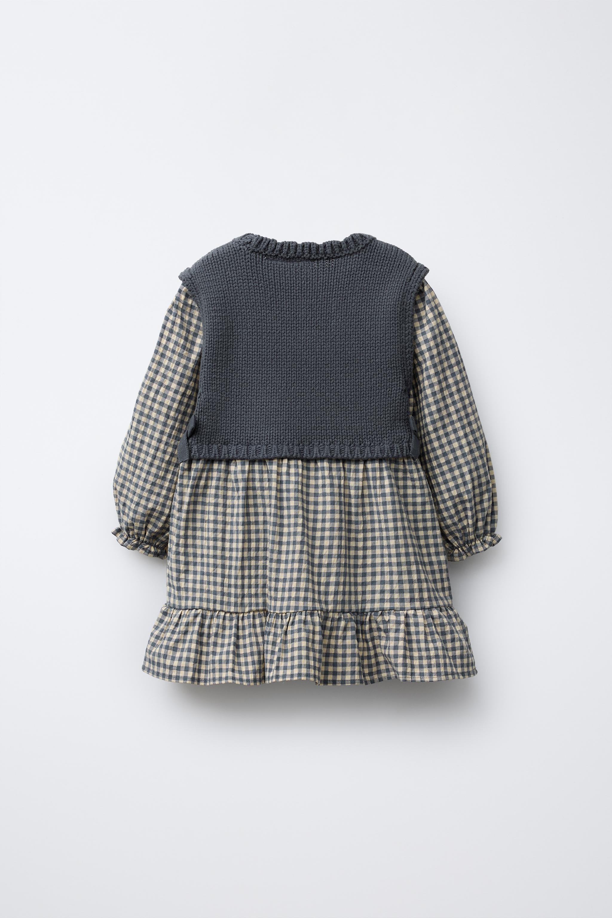 PLAID DRESS WITH KNIT VEST