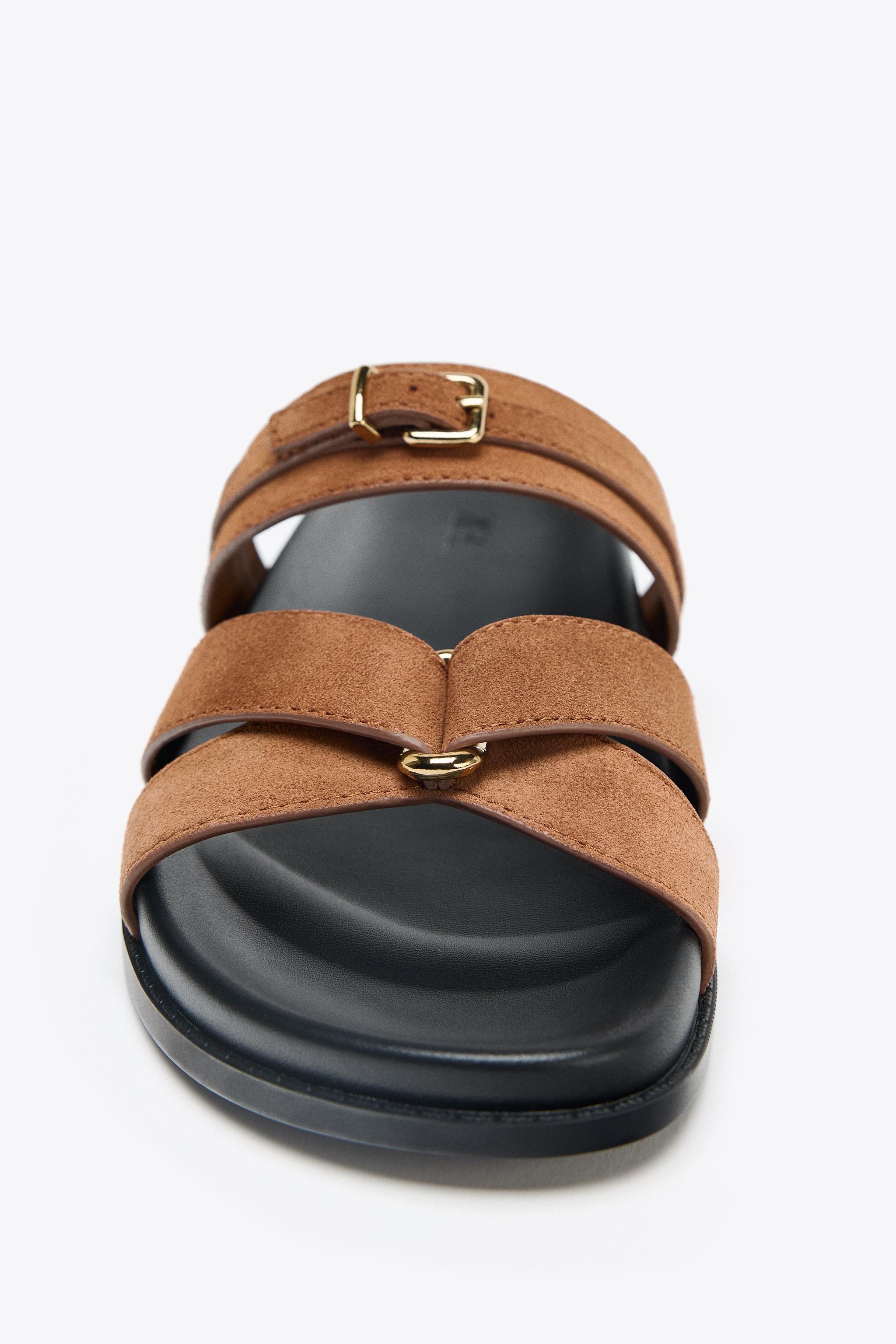 SUEDE CROSSED STRAP SANDALS