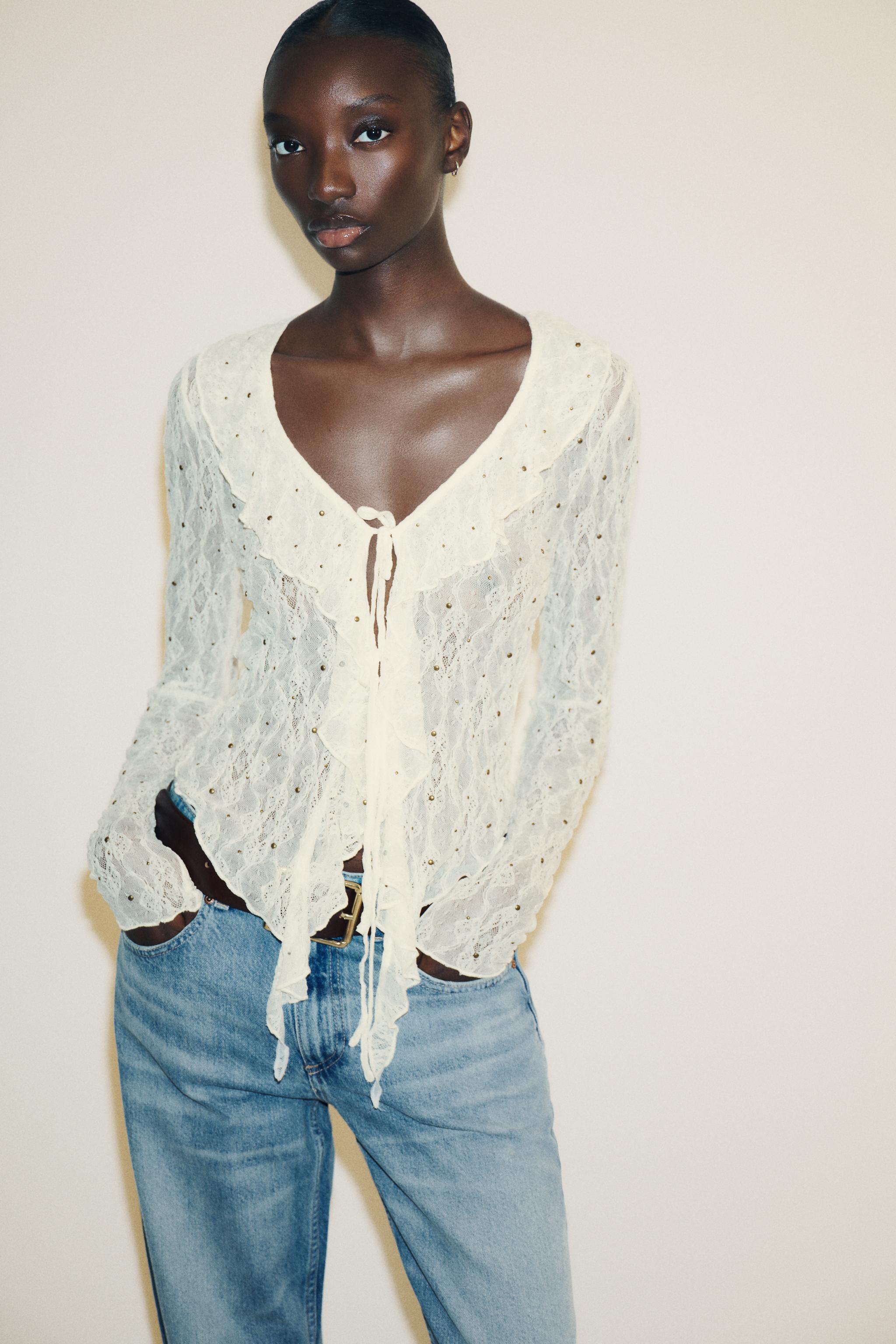 STUDDED LACE TOP