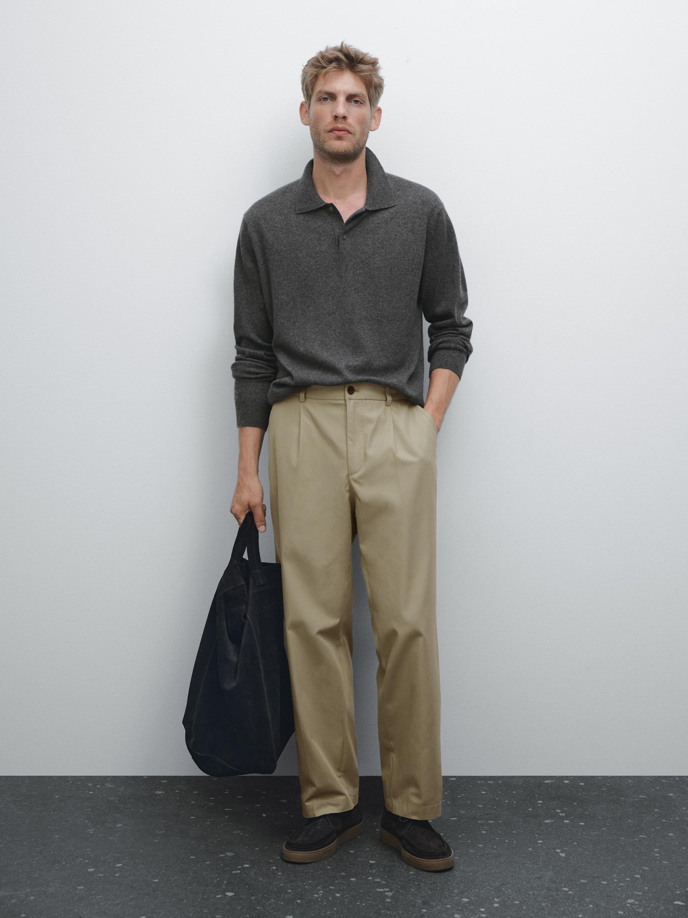 100% cashmere ribbed knit polo shirt