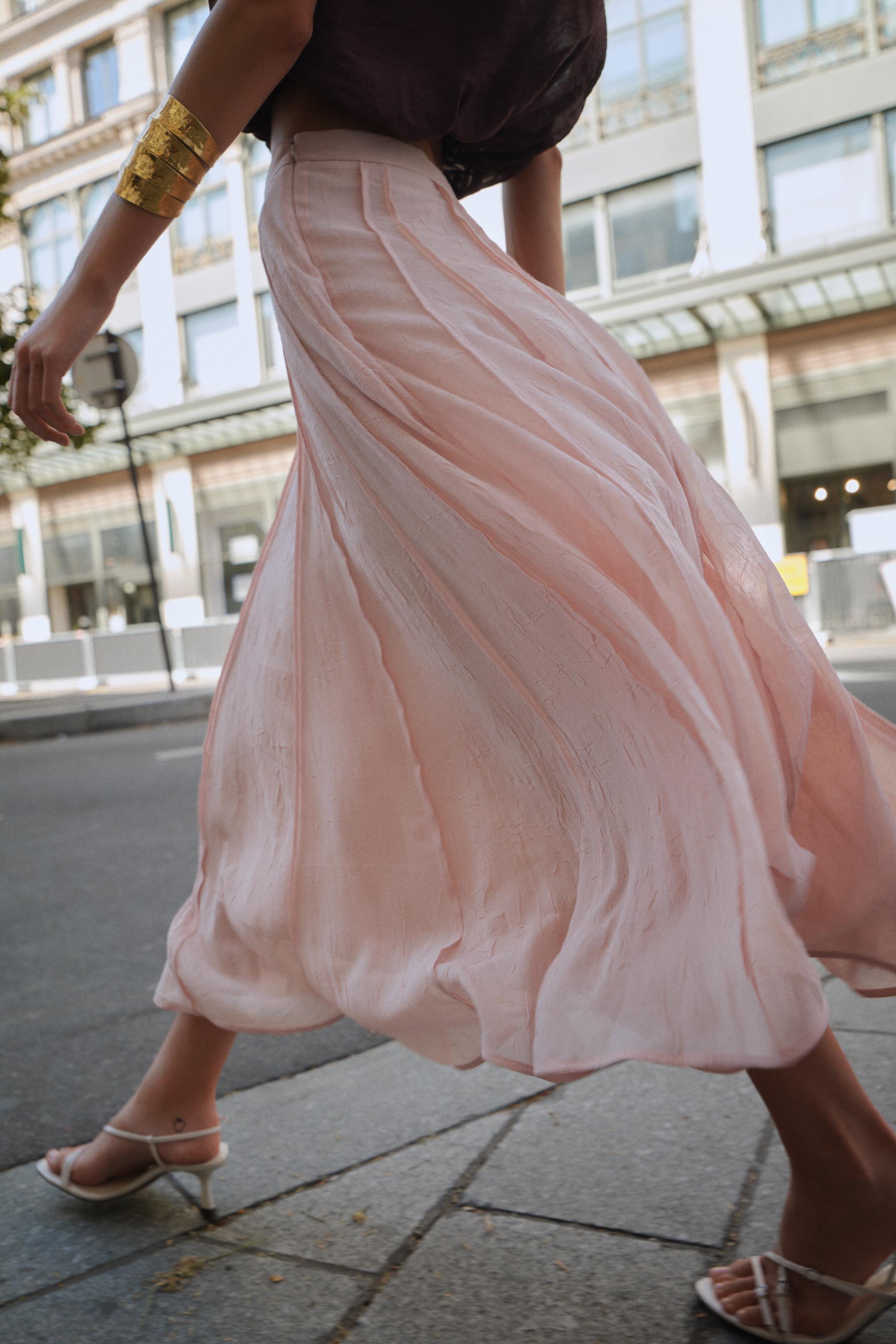 SEMI-SHEER TOPSTITCHED MIDI SKIRT