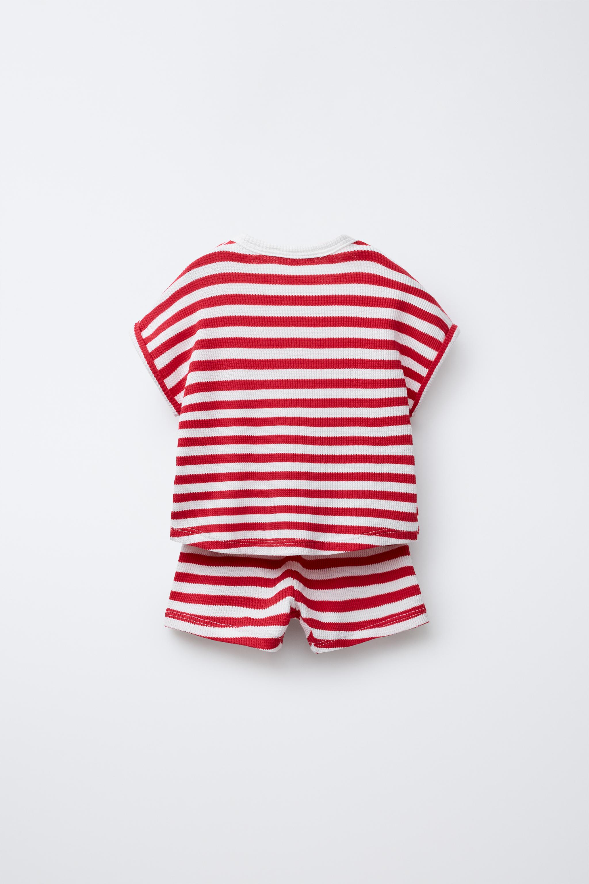 STRIPED WAFFLE T-SHIRT AND BERMUDA SET