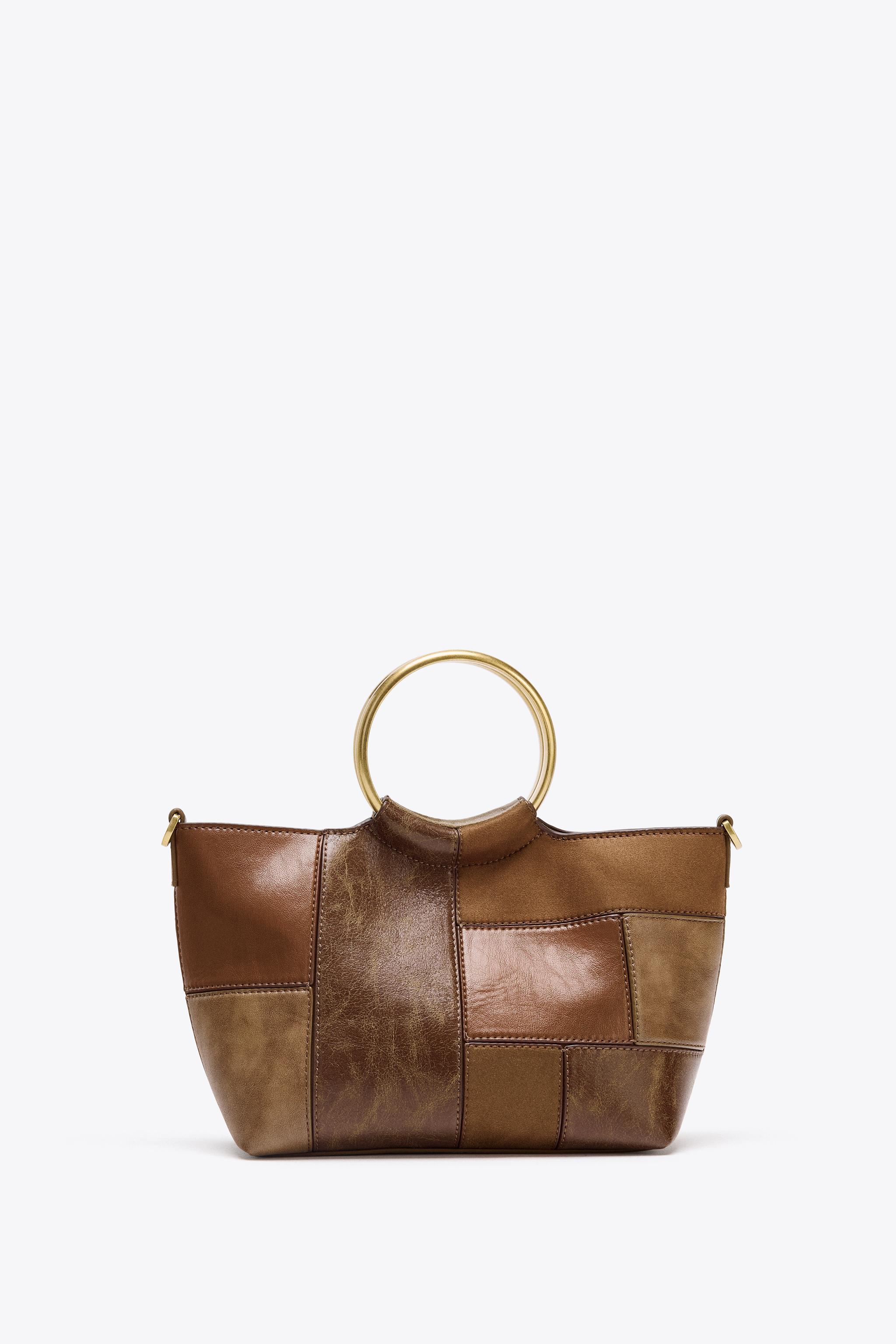 PATCHWORK RIGID HANDLE MINI BUCKET BAG