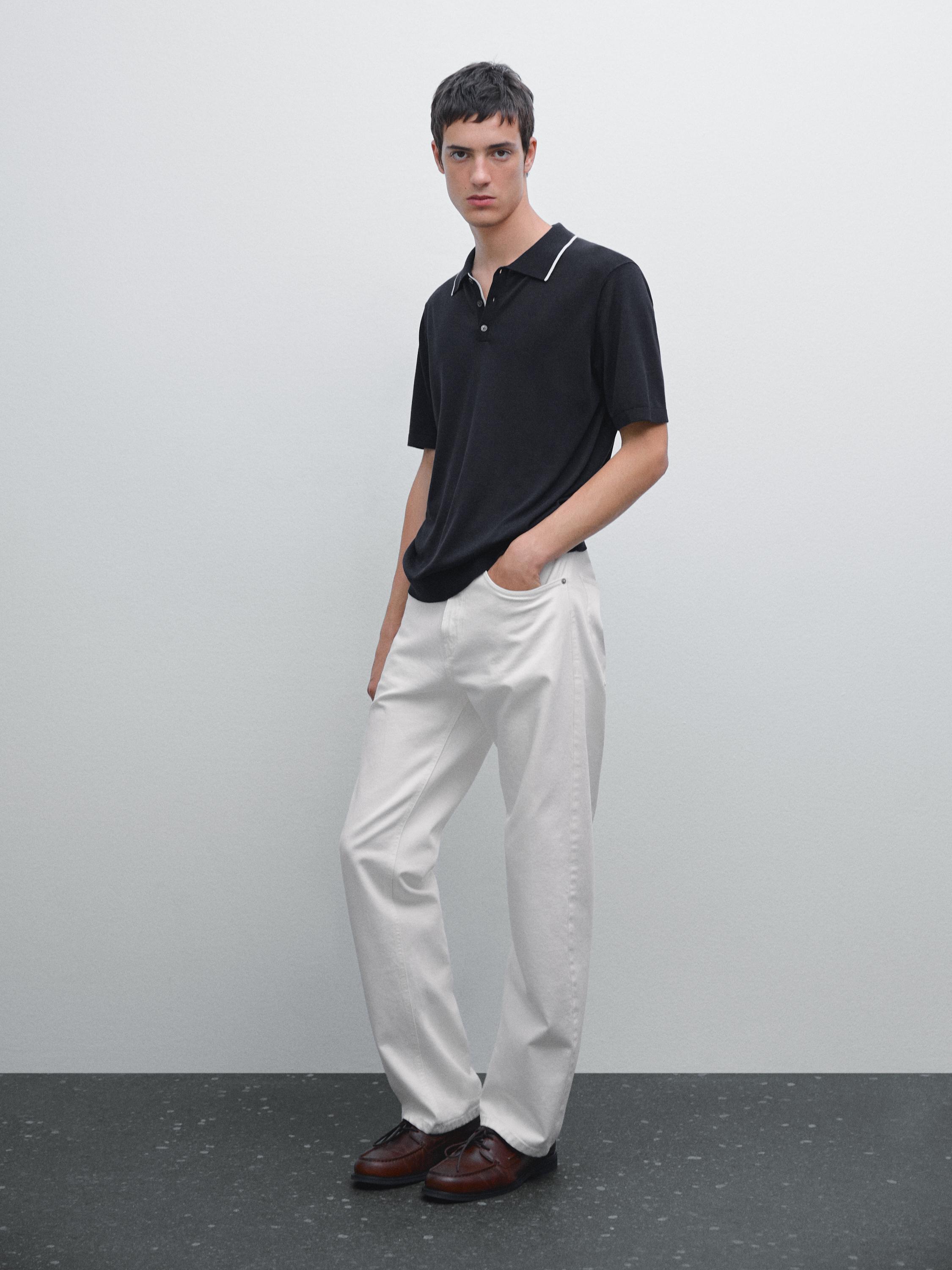 Knit polo shirt with coloured collar detail