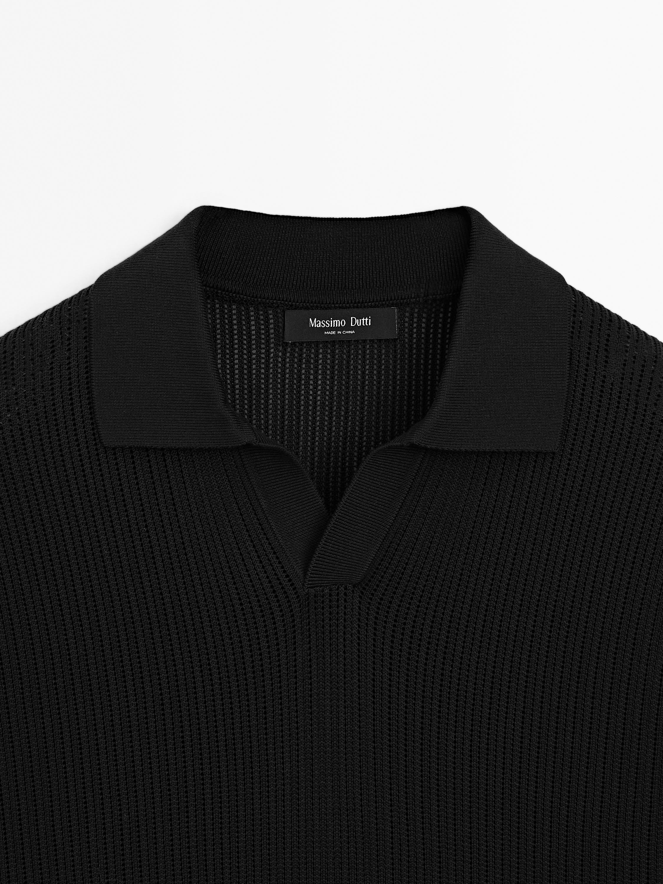 Cutwork V-neck polo shirt