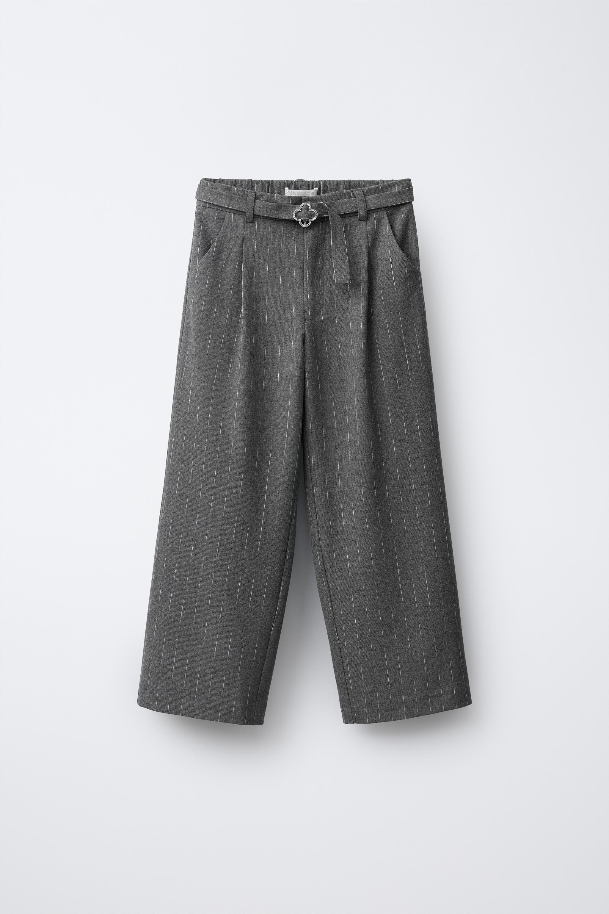 PINSTRIPE BELTED PANTS