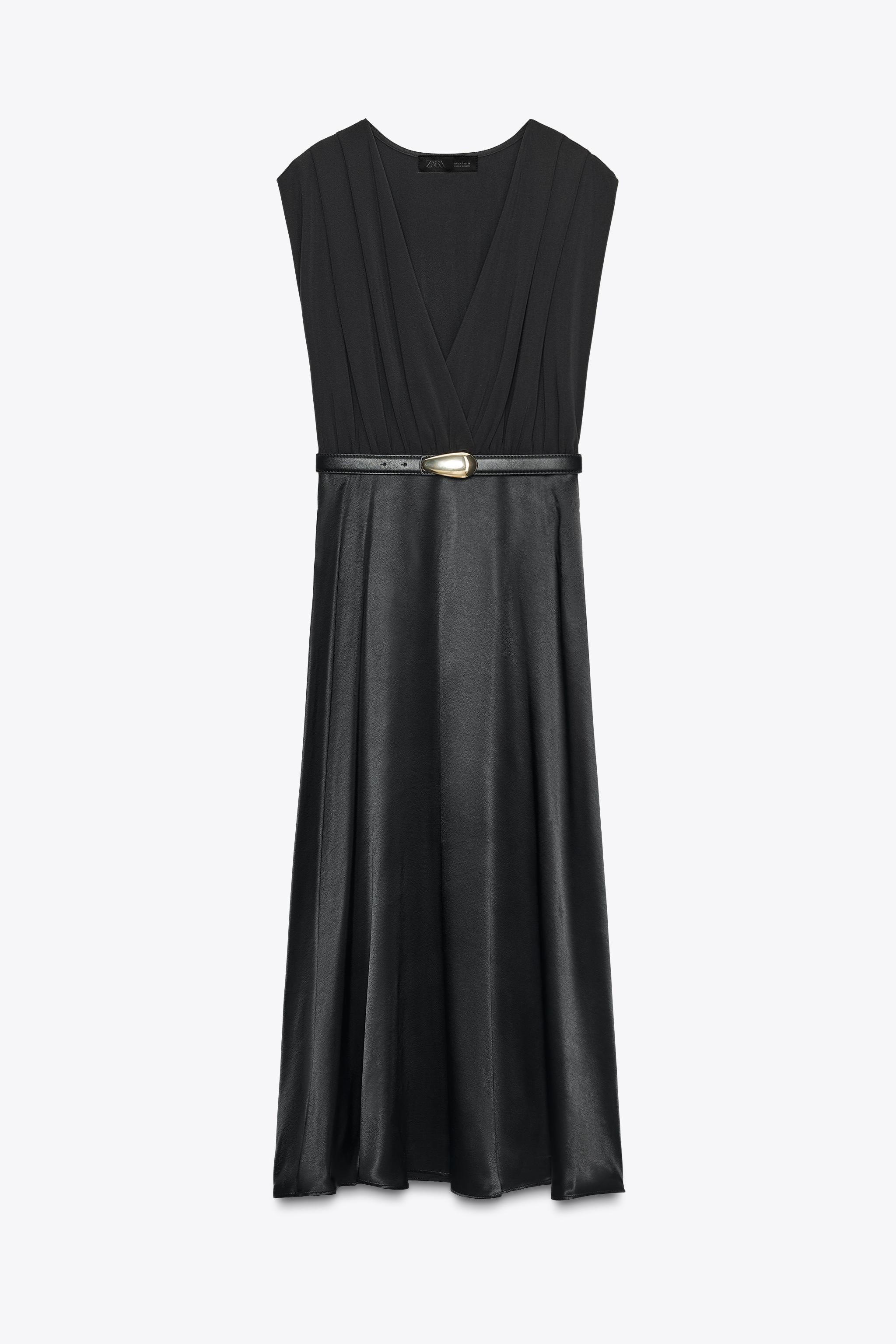 BELTED COMBINATION MIDI DRESS