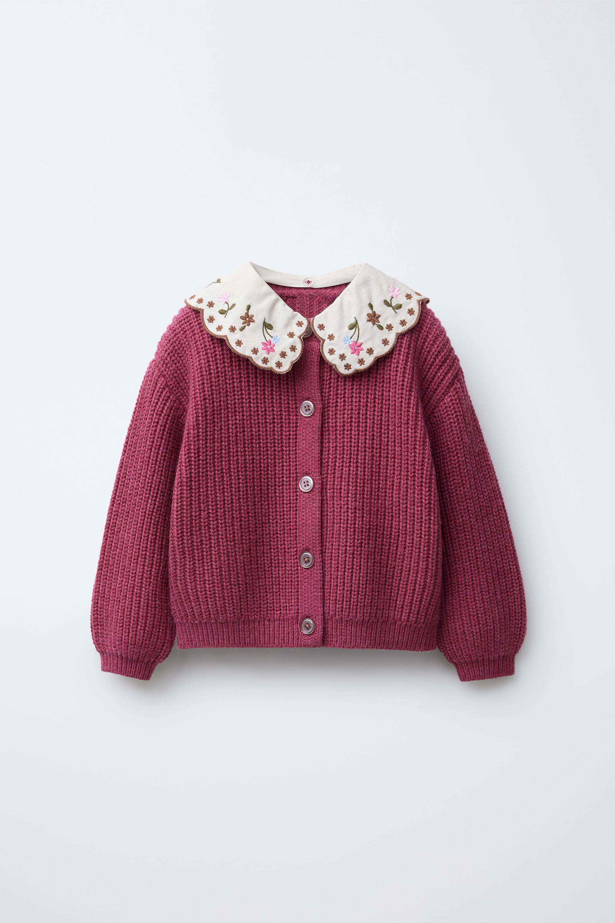 EMBROIDERED COLLAR KNIT CARDIGAN
