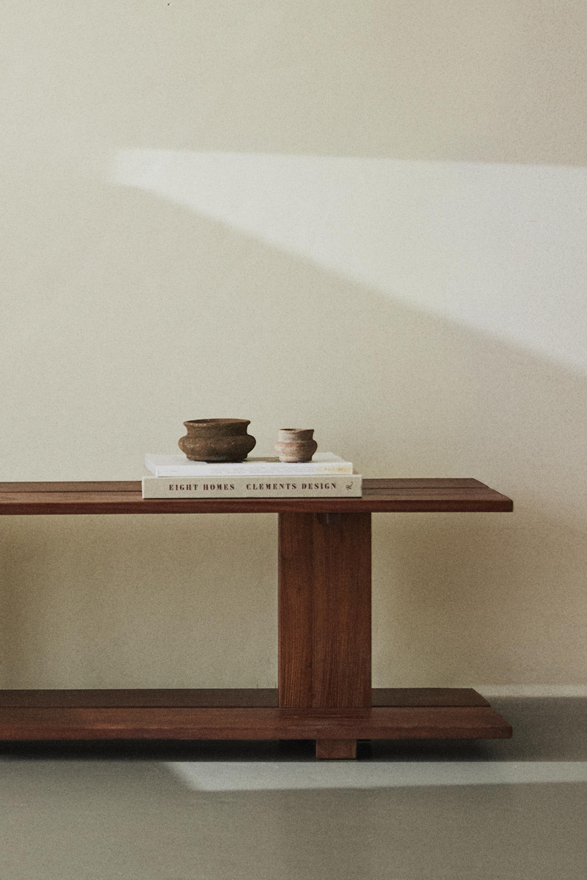 ELM WOOD SHELVING UNIT WITH TWO SHELVES