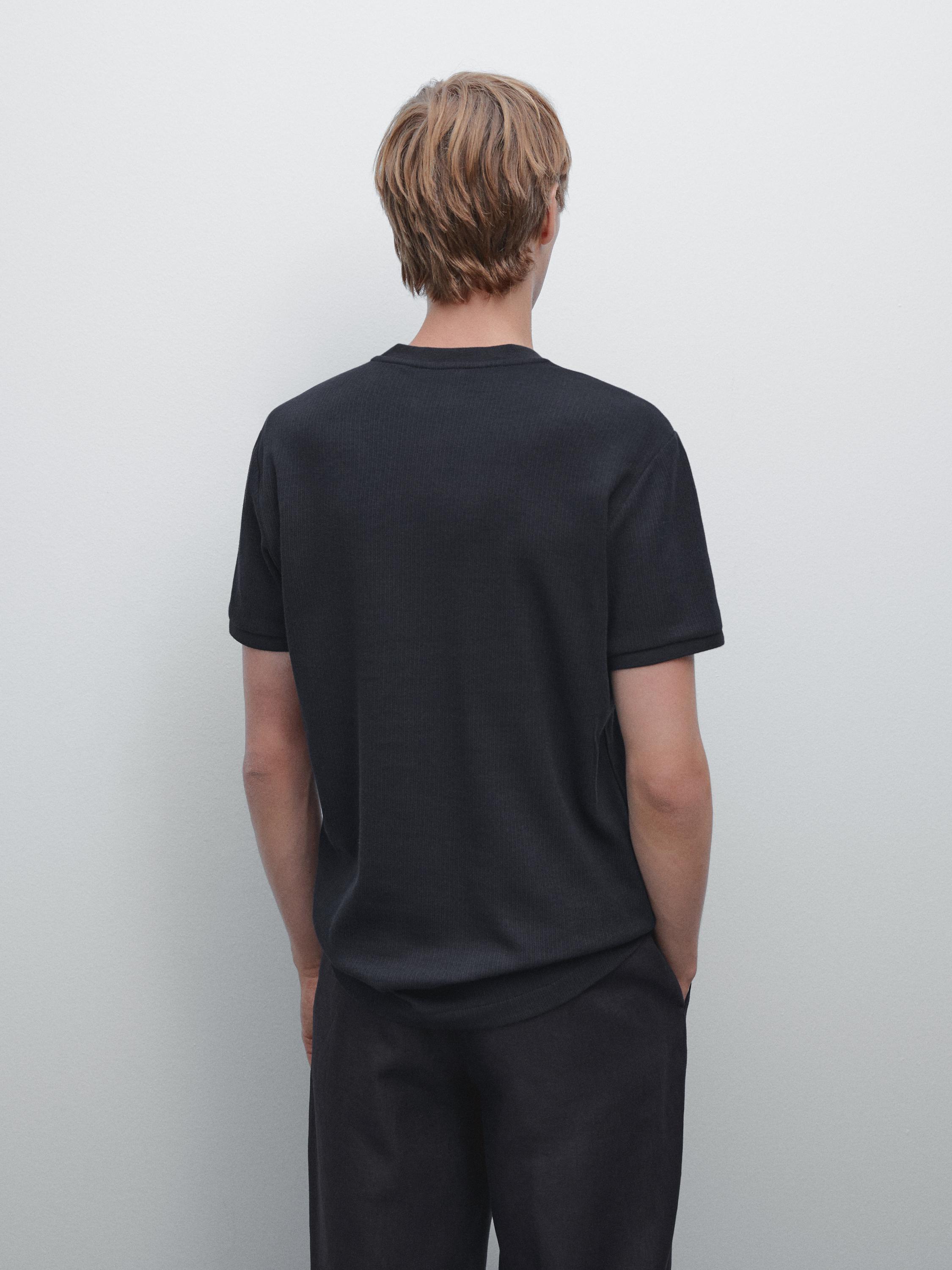 Ribbed polo shirt with stand collar