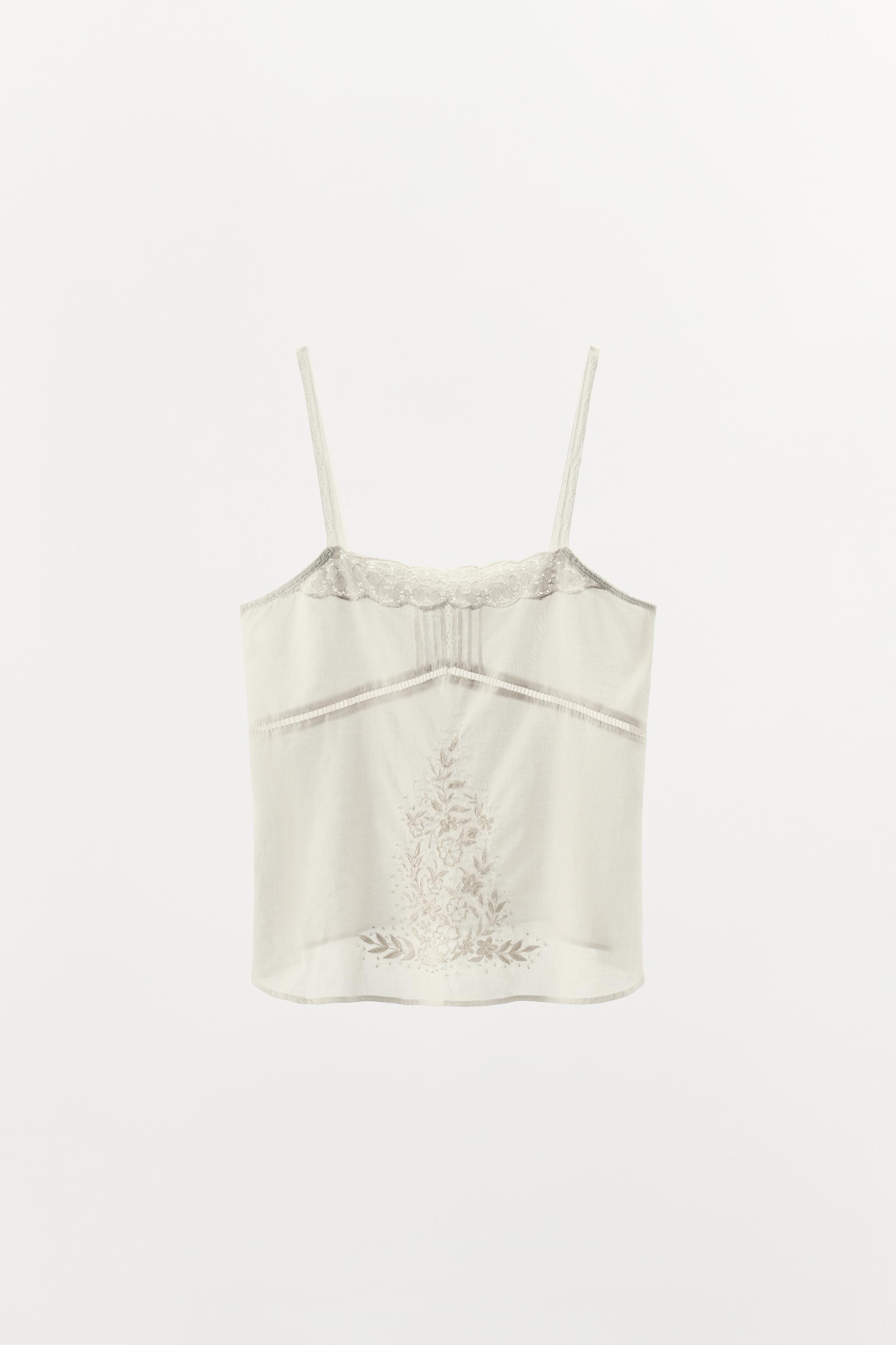 EMBROIDERED BEADED STRAPPY TOP
