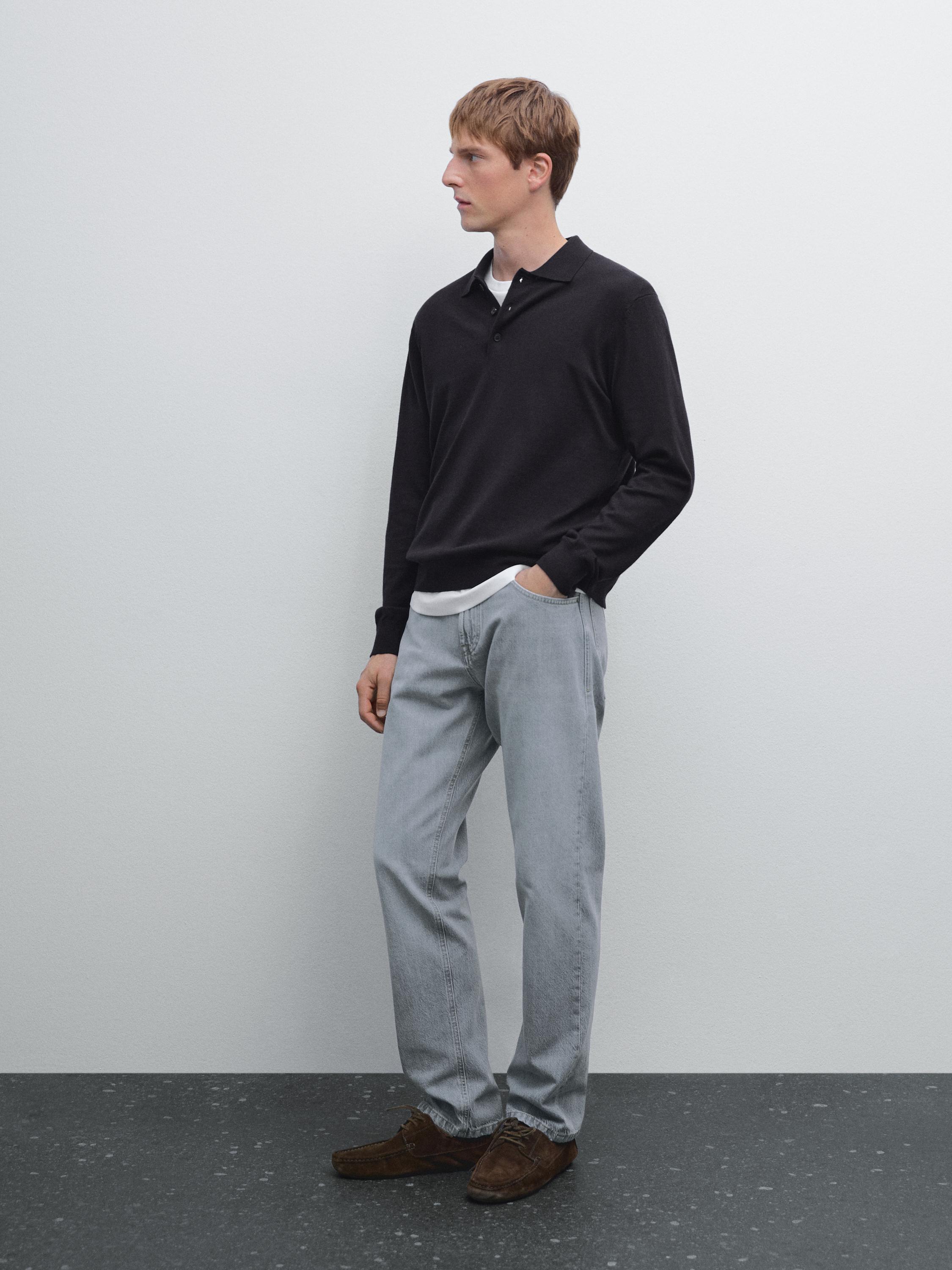 Cotton blend knit polo sweater