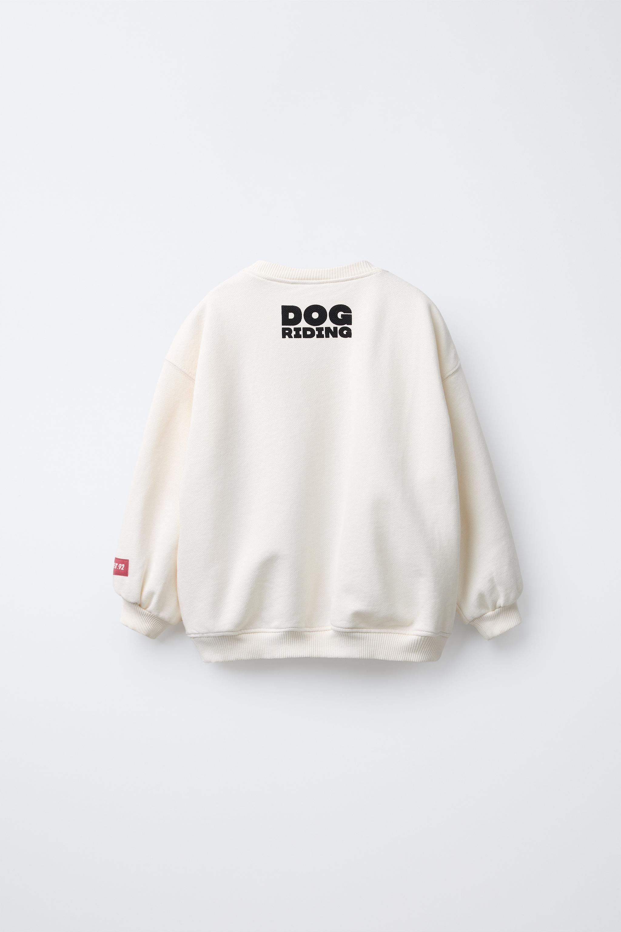 DOG AND FLOCKED TEXT PRINT SWEATSHIRT