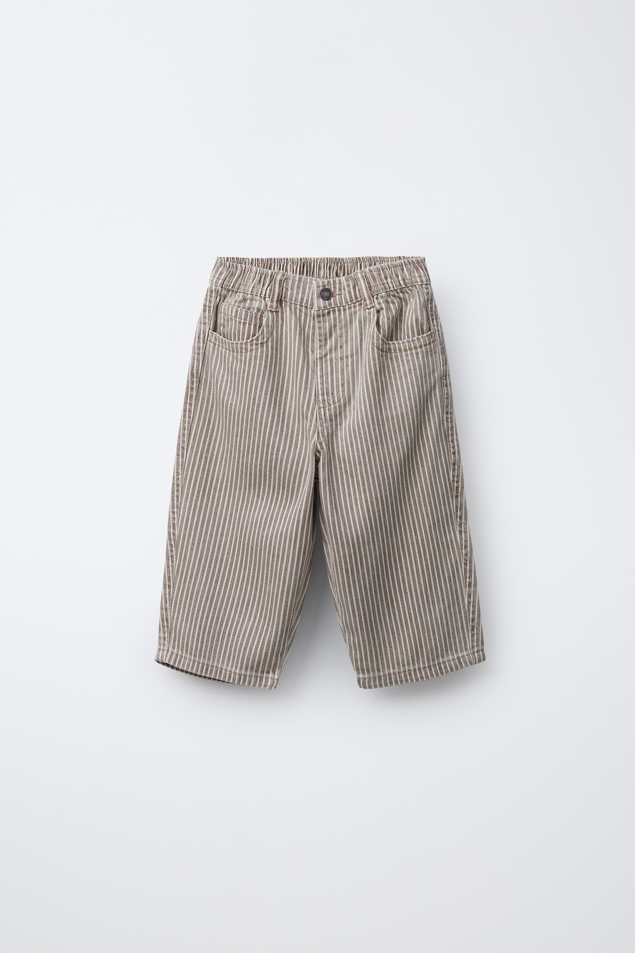STRIPED TWILL BAGGY PANTS