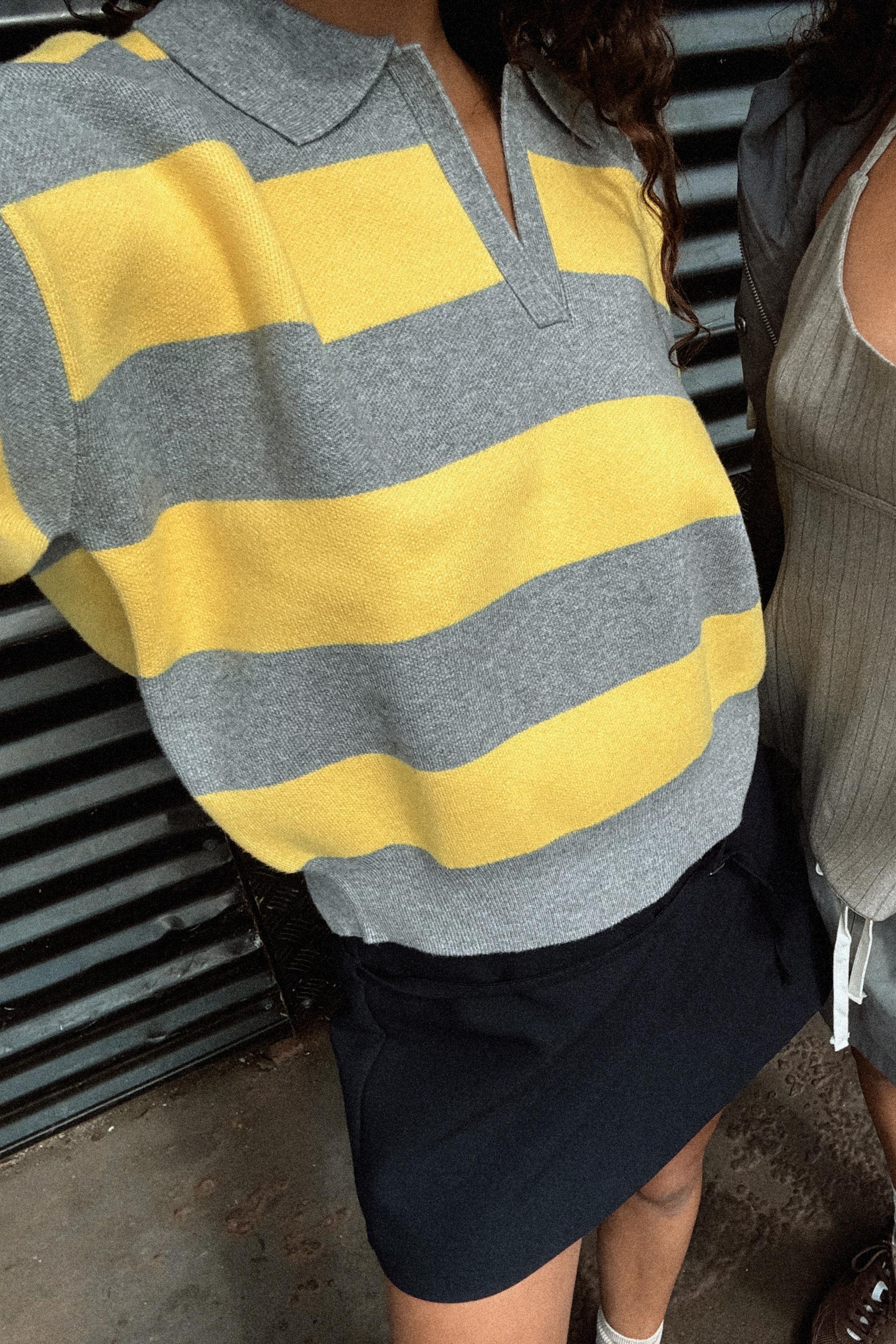 STRIPED KNIT POLO NECK SWEATER