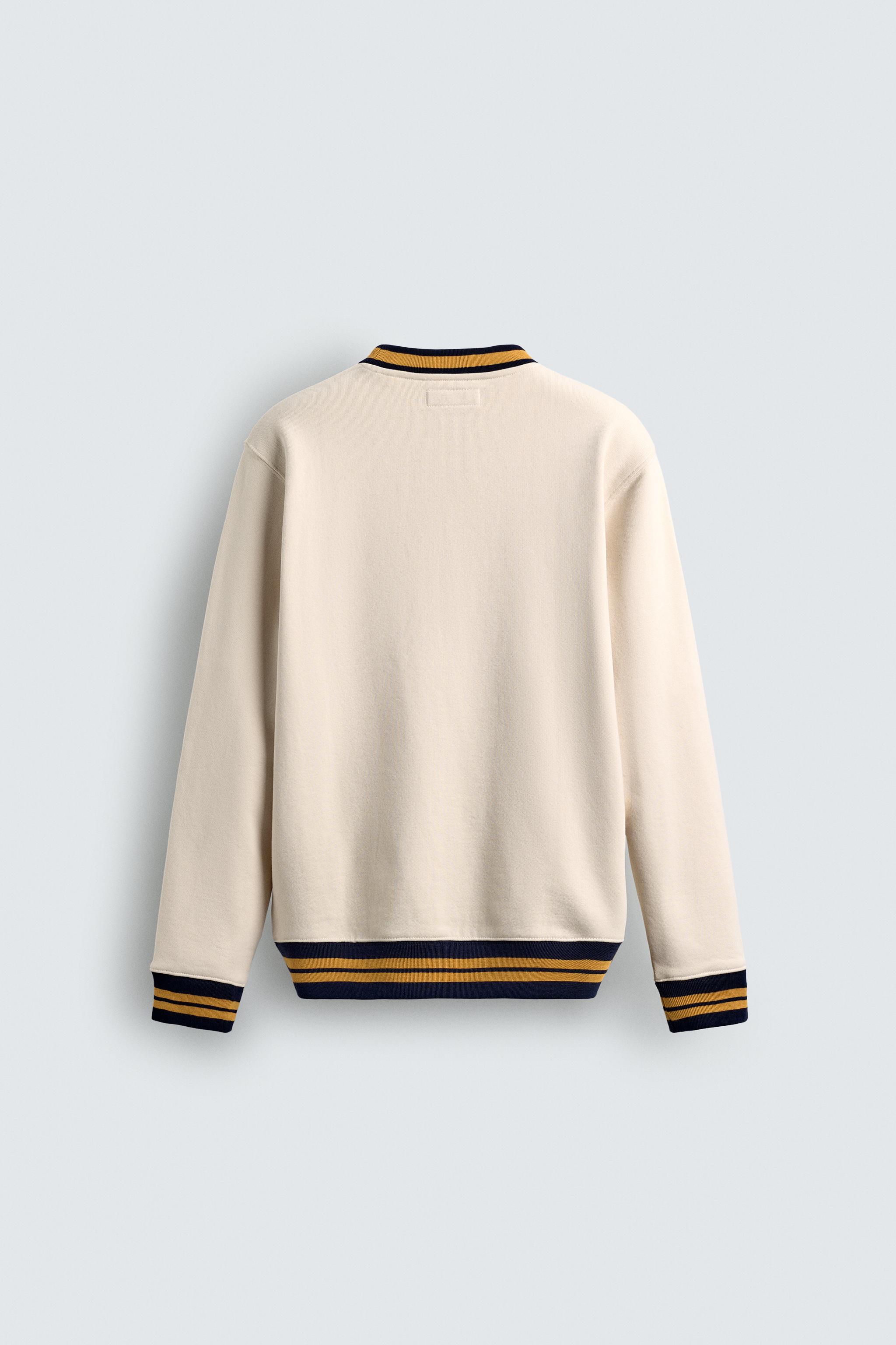 CONTRAST RIB EMBROIDERED SWEATSHIRT