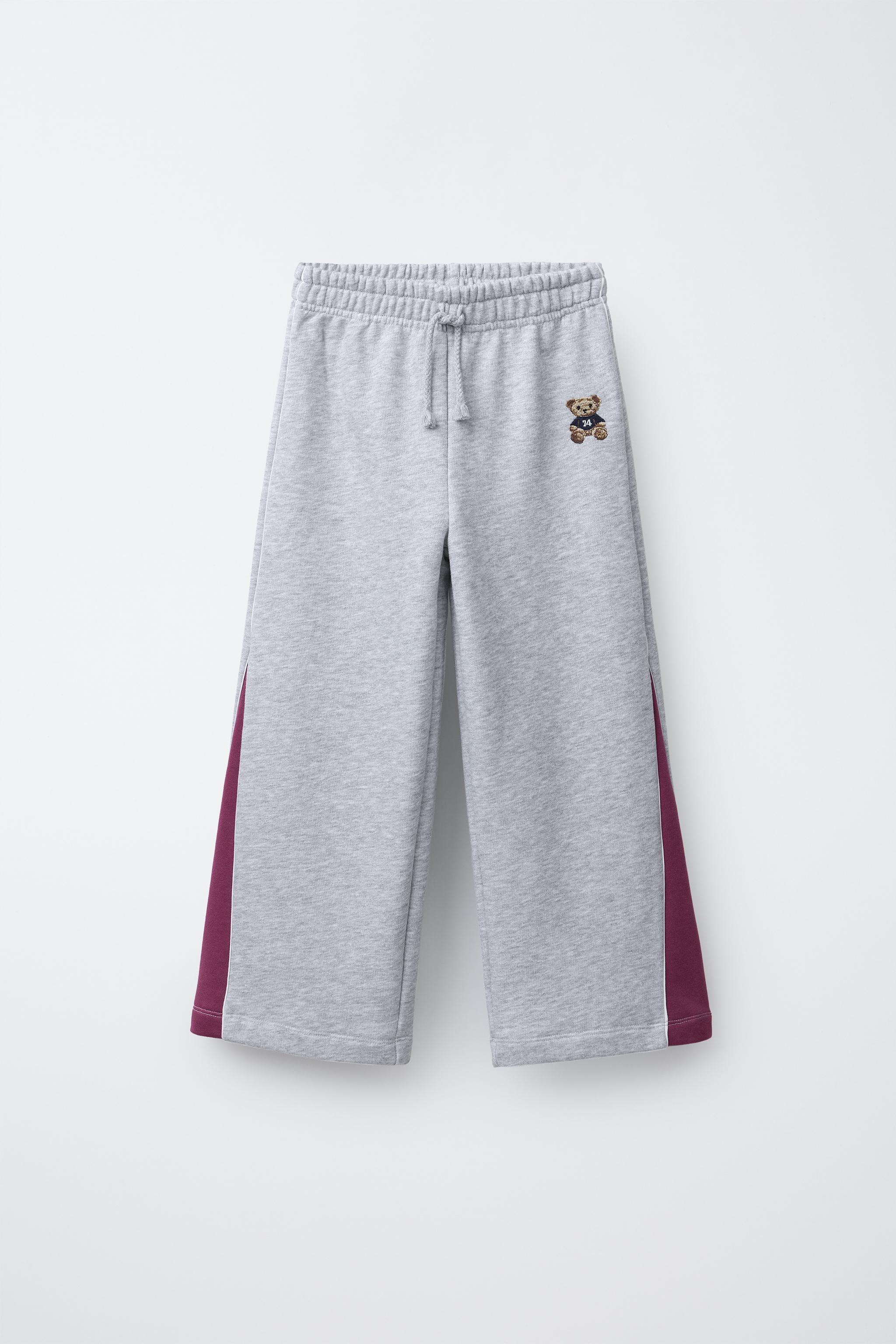 WIDE LEG EMBROIDERED BEAR PANTS