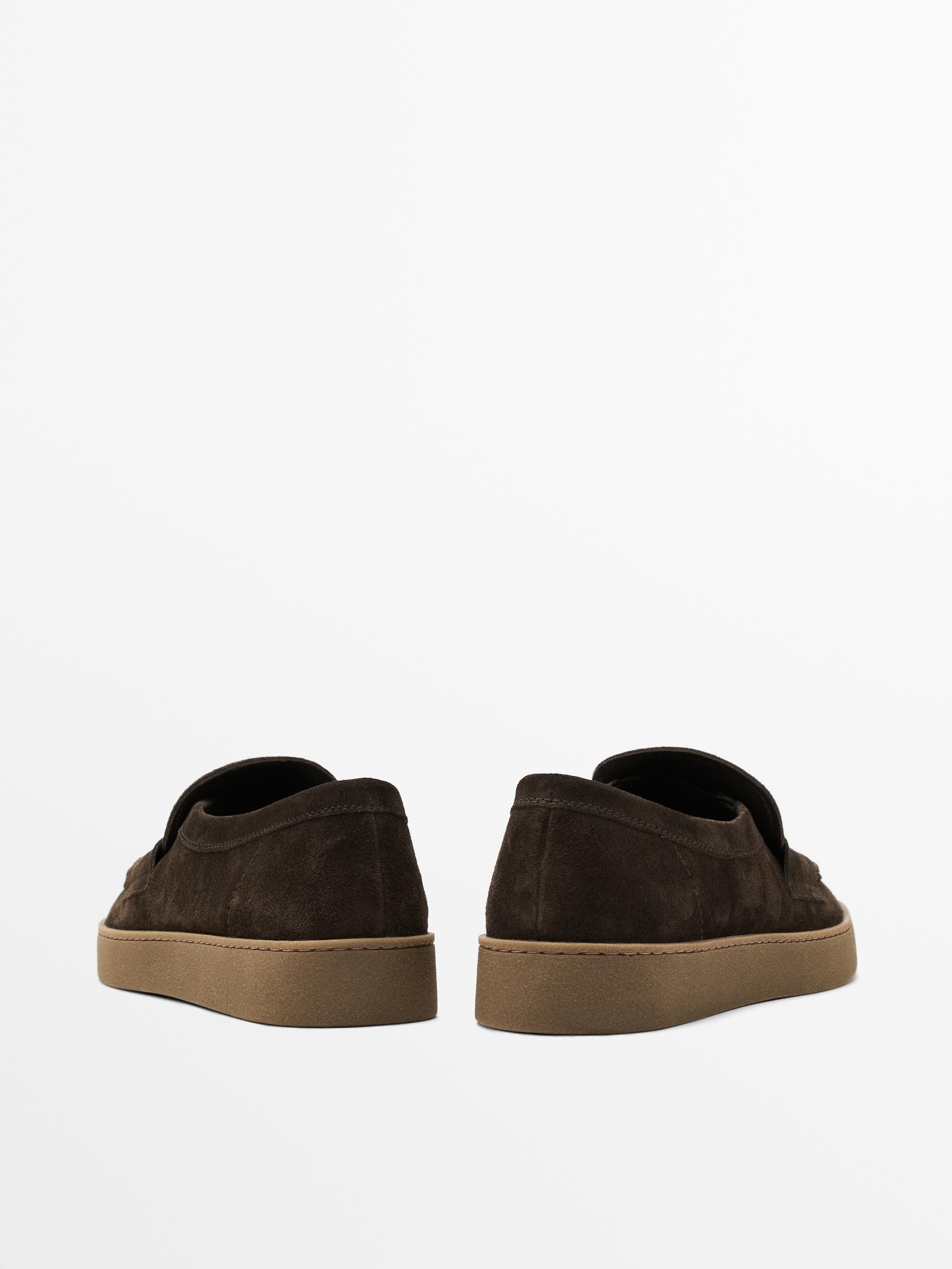 Split suede penny loafers