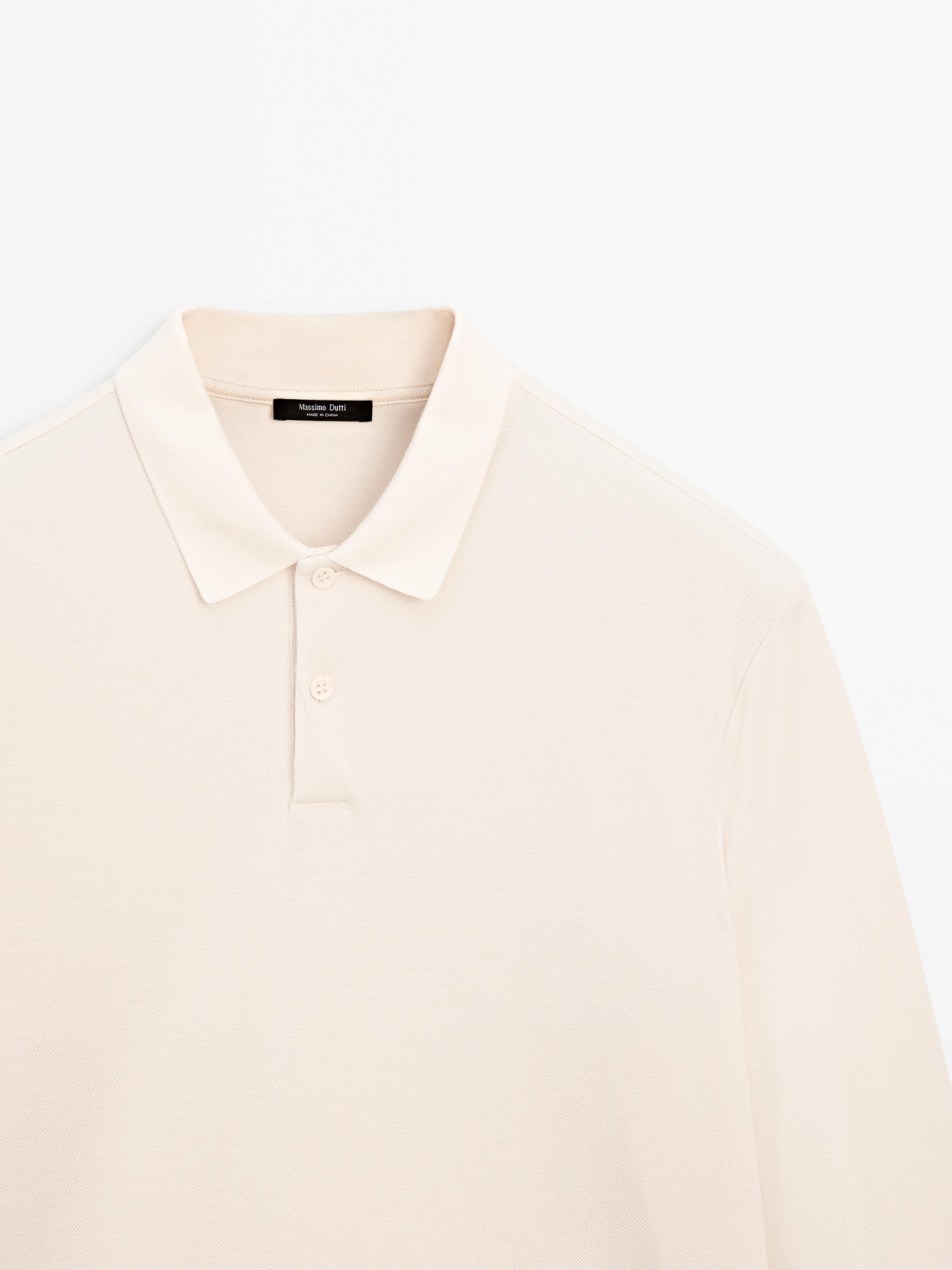 Long sleeve mercerised cotton piqué polo shirt
