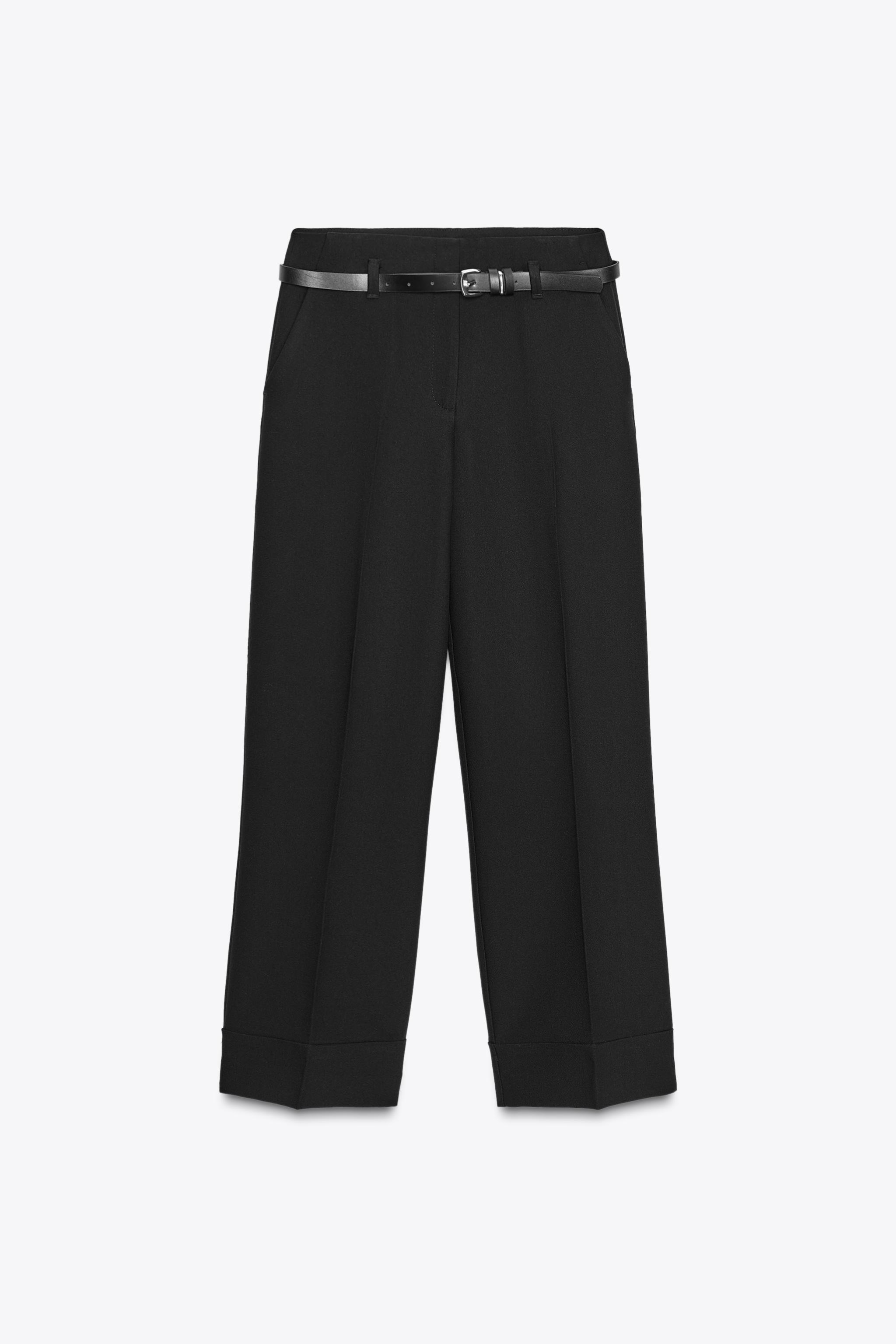 BELTED CUFFED HEM PANTS