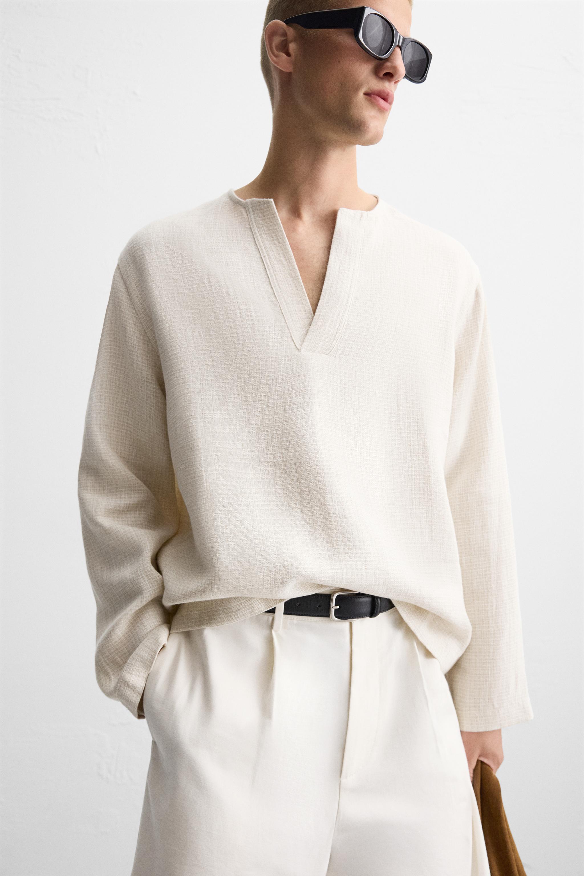 TEXTURED LINEN BLEND POLO SHIRT