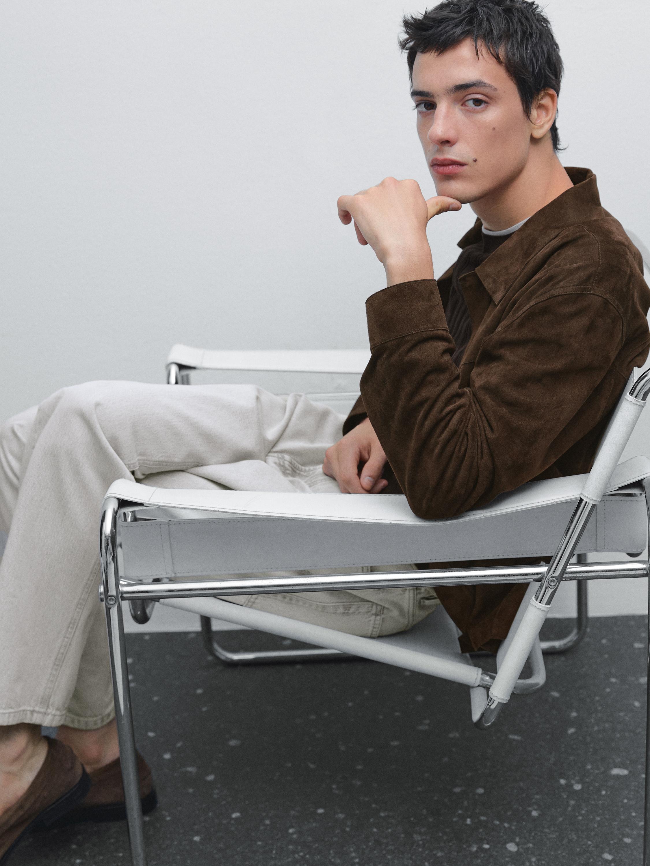 Lightweight suede leather overshirt