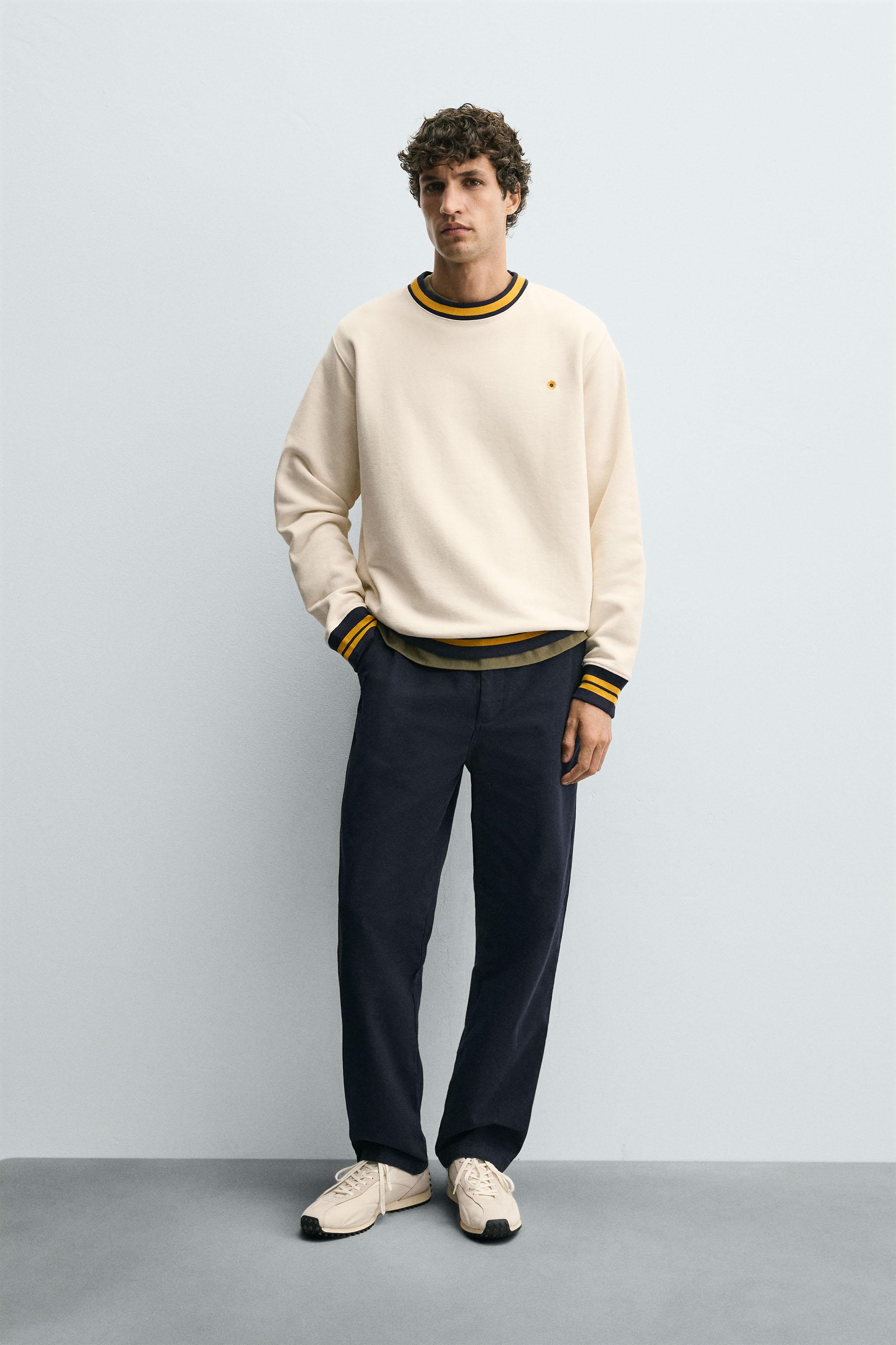 CONTRAST RIB EMBROIDERED SWEATSHIRT