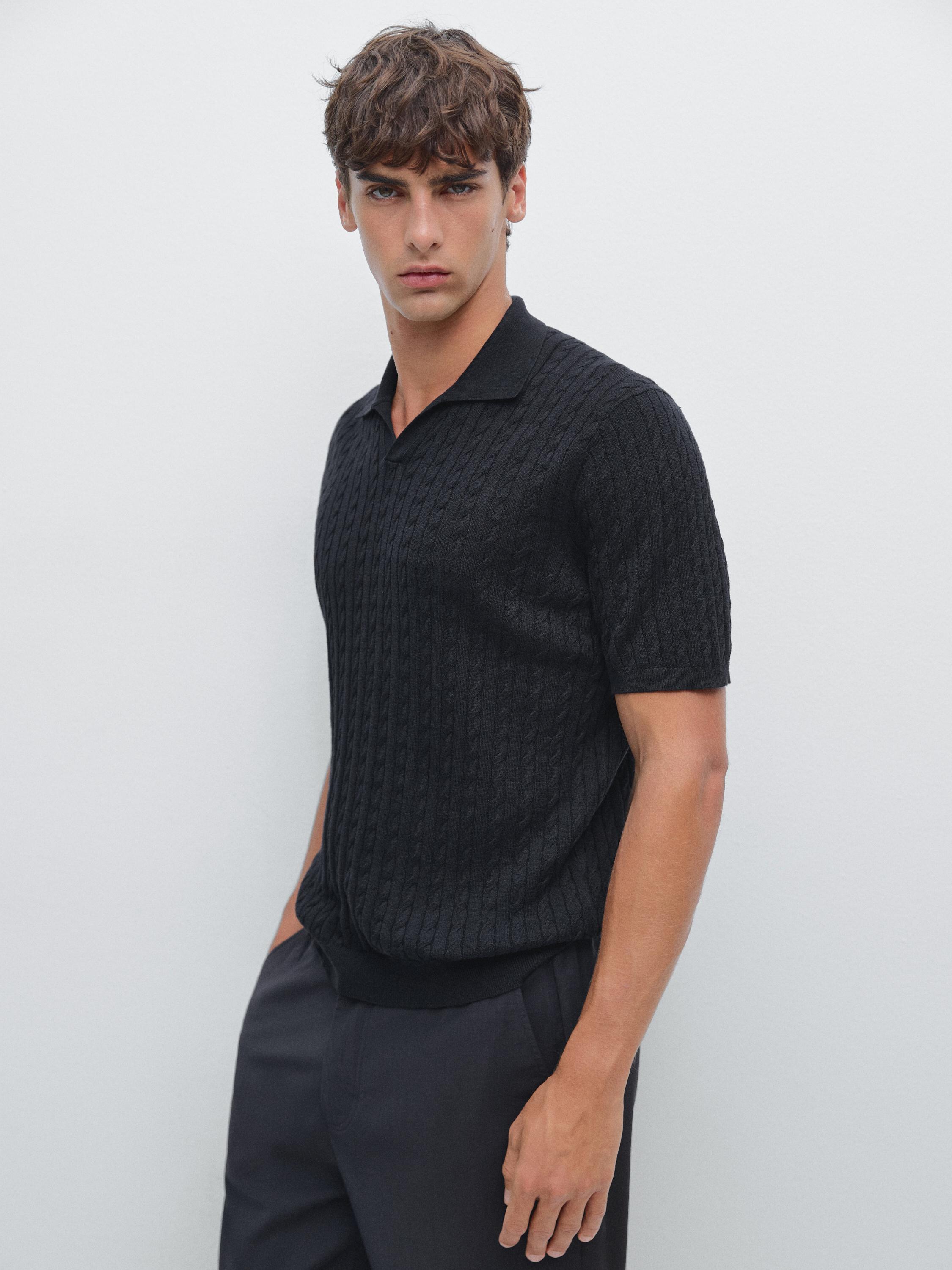 Cable-knit polo shirt