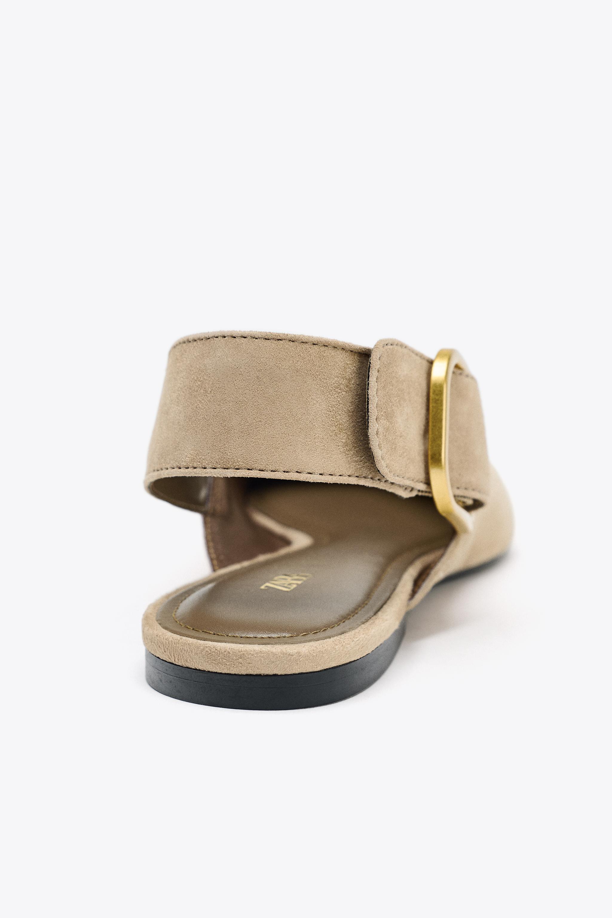 SPLIT LEATHER BUCKLE SLINGBACKS