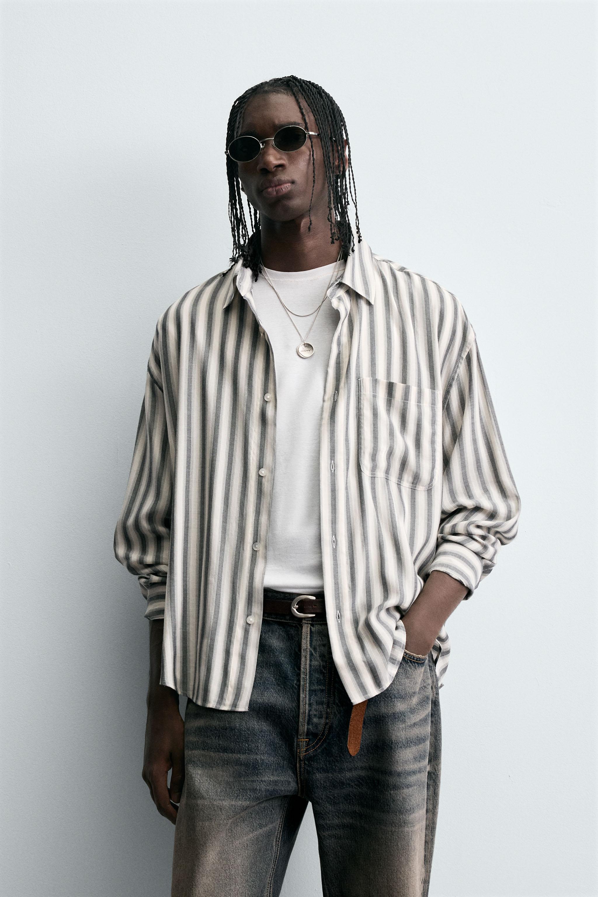 STRIPED COTTON-VISCOSE SHIRT