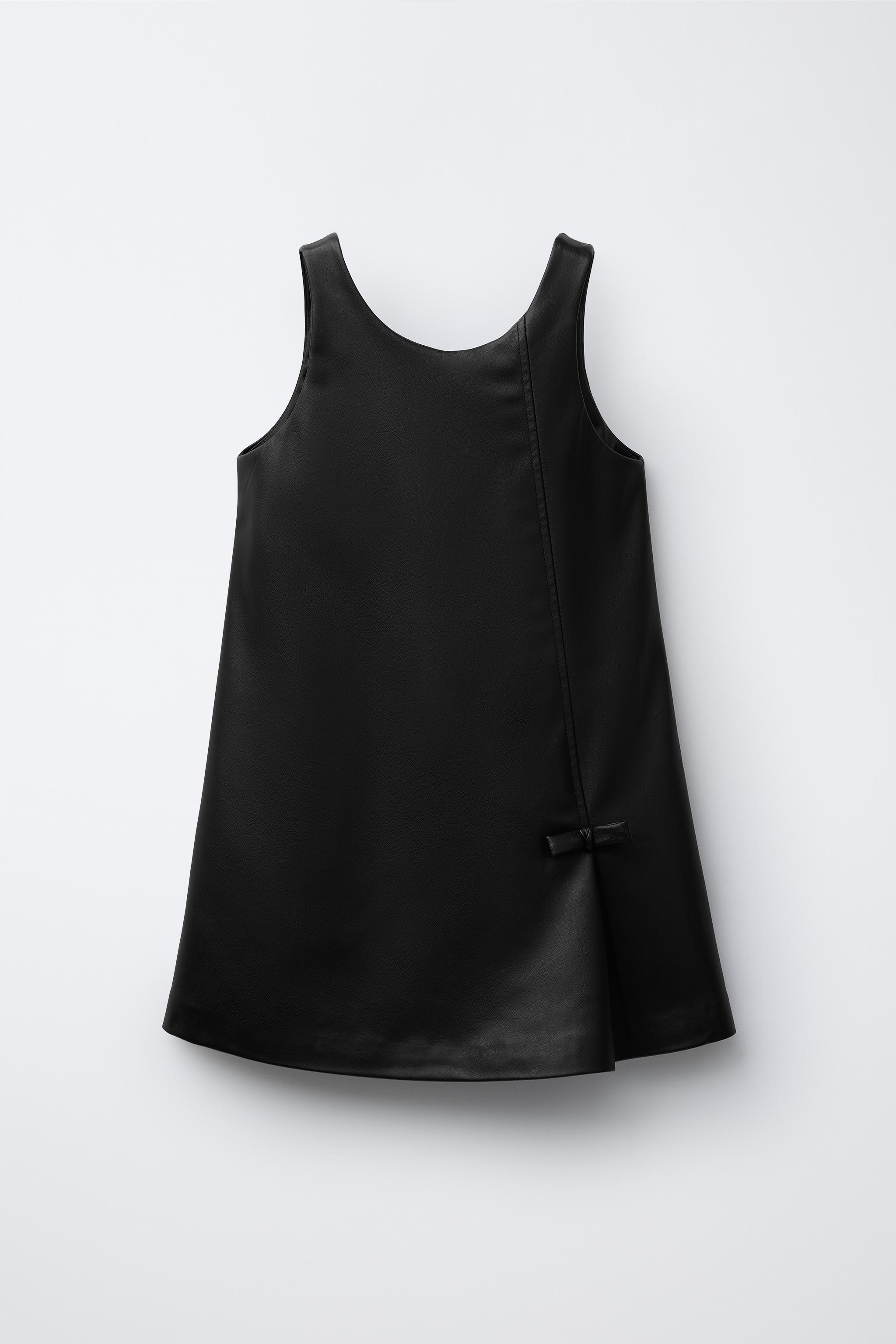 FAUX LEATHER BOW PINAFORE DRESS