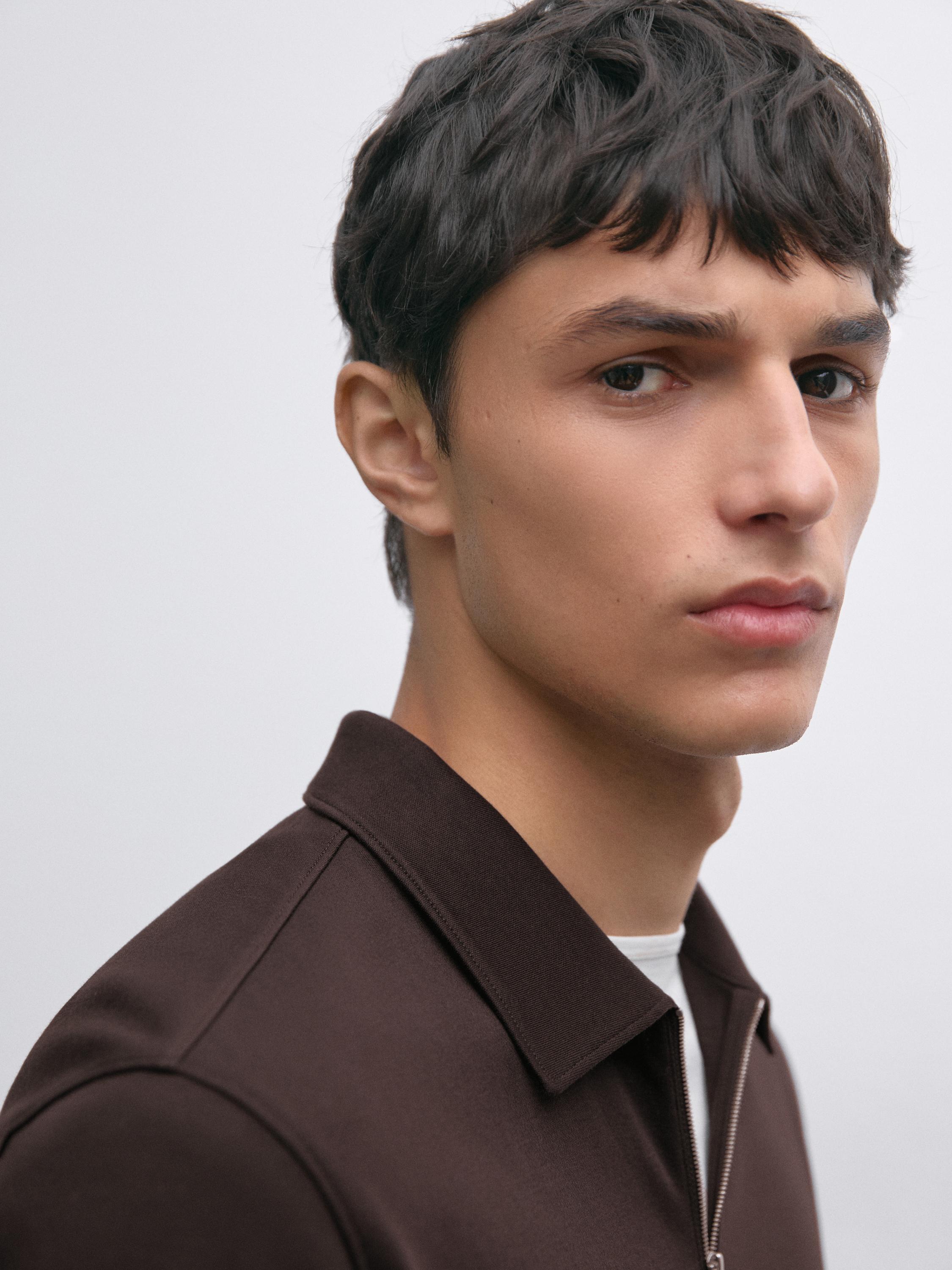 Long sleeve zip-up polo shirt