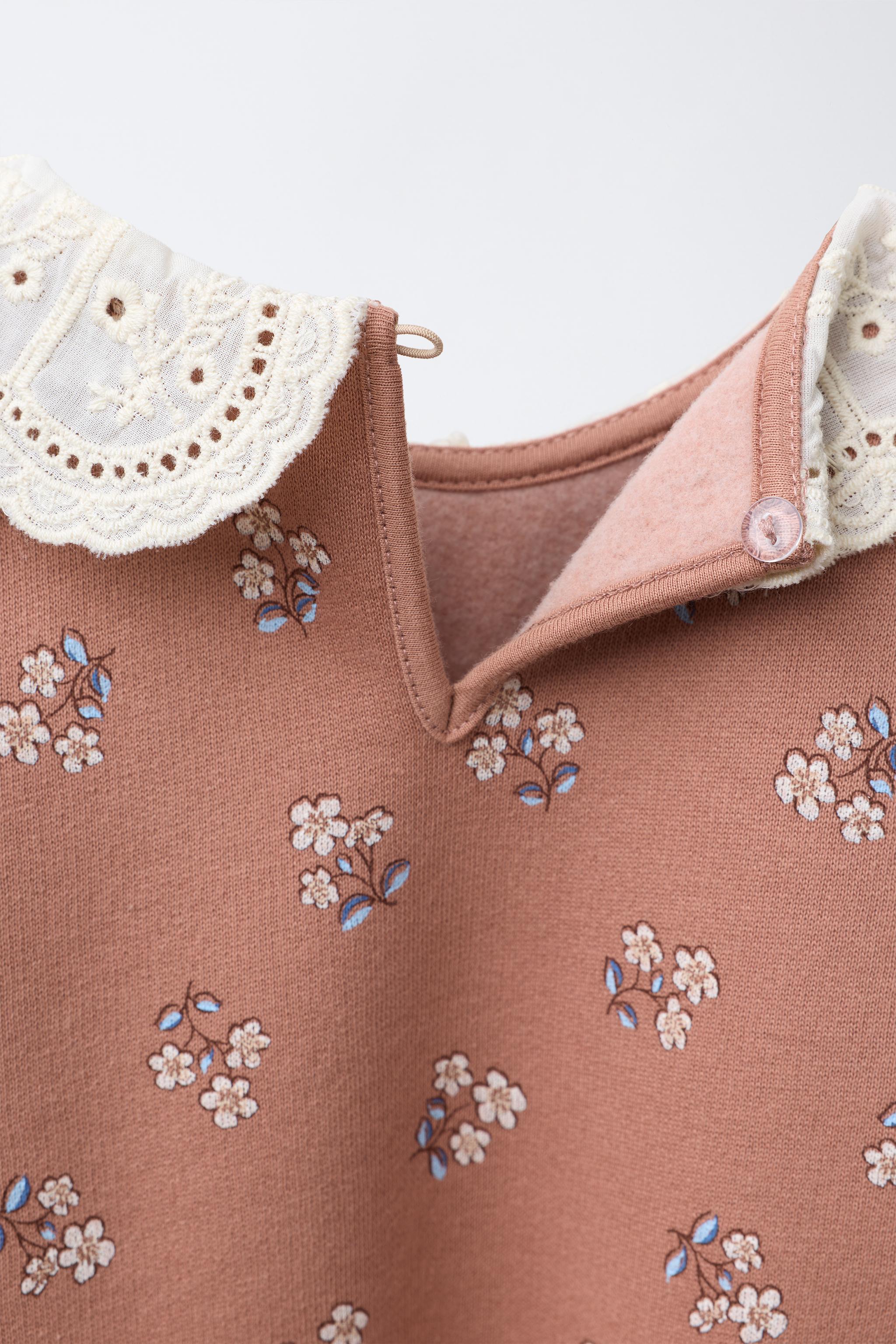 EMBROIDERED COLLAR FLORAL SWEATSHIRT