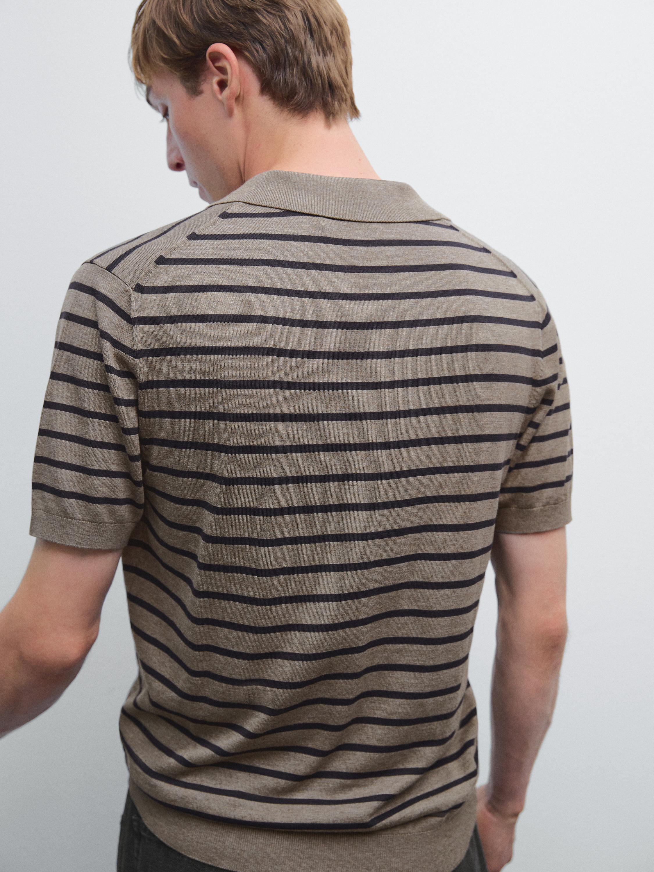 Short sleeve striped knit polo shirt