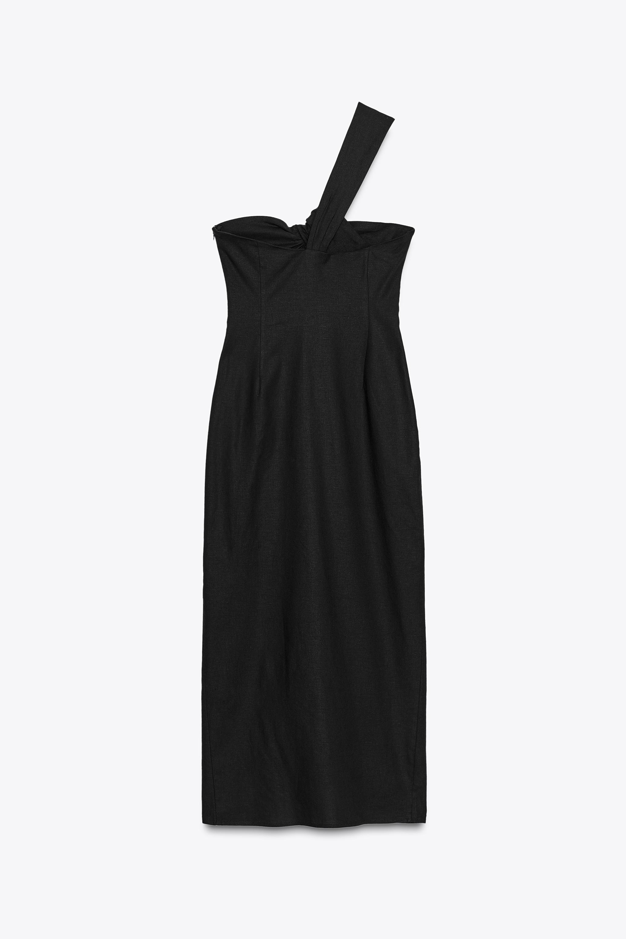 ASYMMETRIC CUT OUT LINEN MIDI DRESS