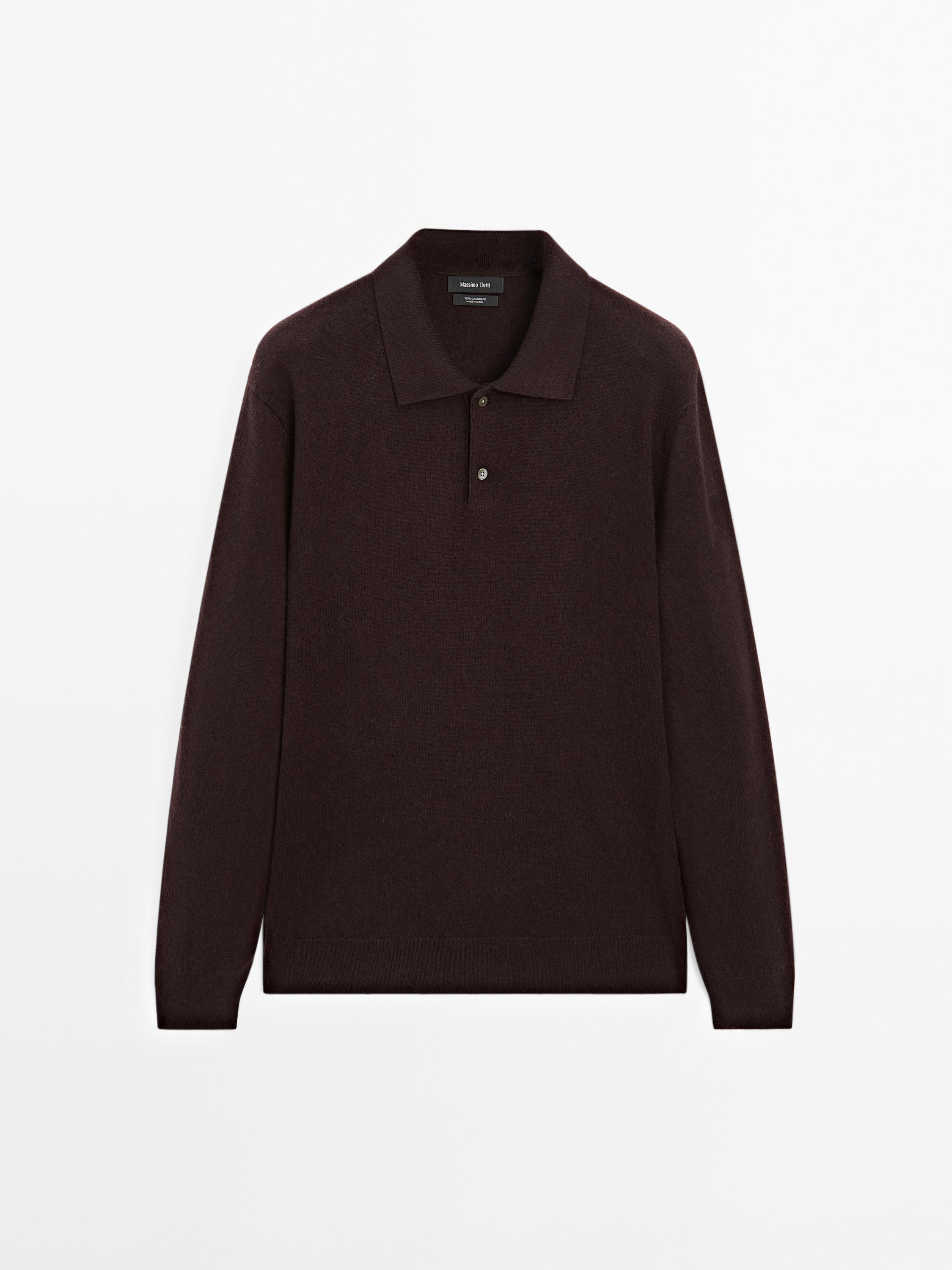 100% cashmere ribbed knit polo shirt