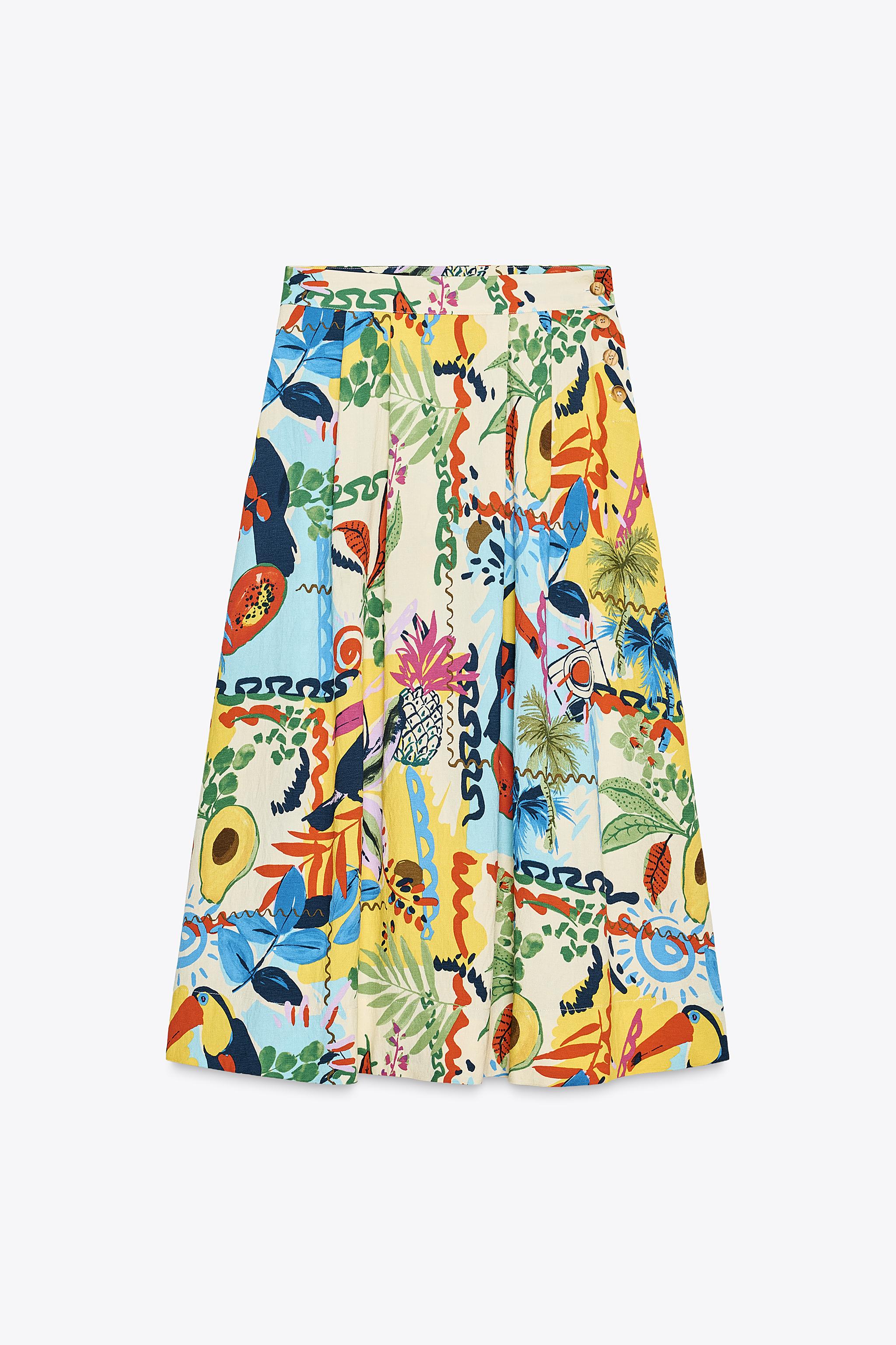 TROPICAL PRINT LAYERED MIDI SKIRT