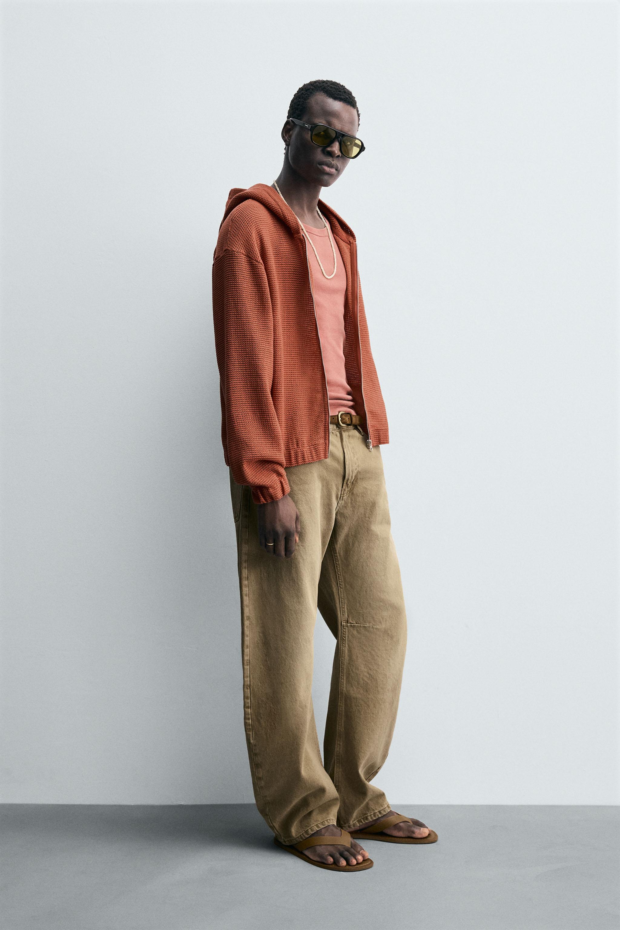 OPEN WEAVE HOODED SWEATSHIRT