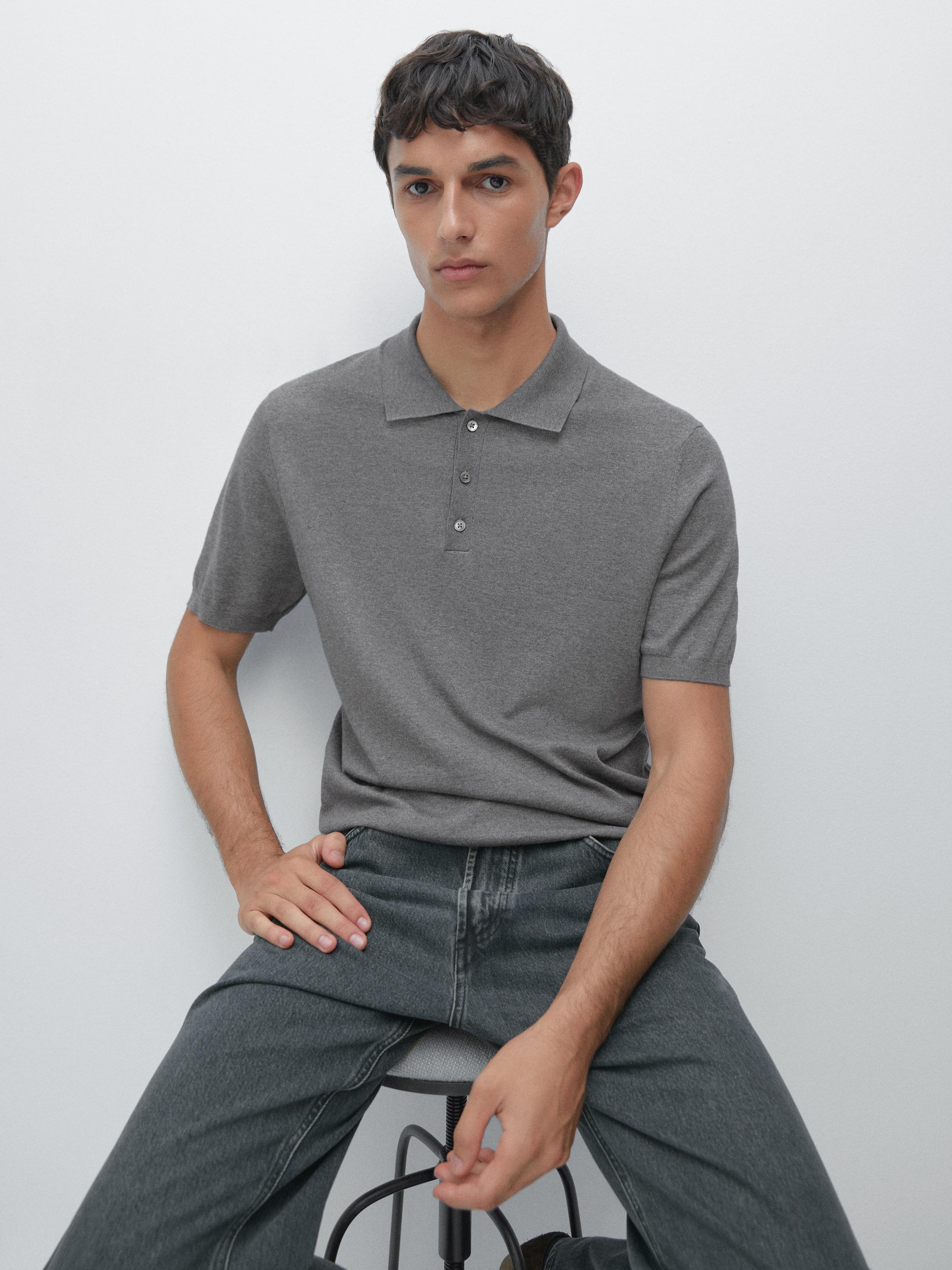 Cotton blend knit polo shirt