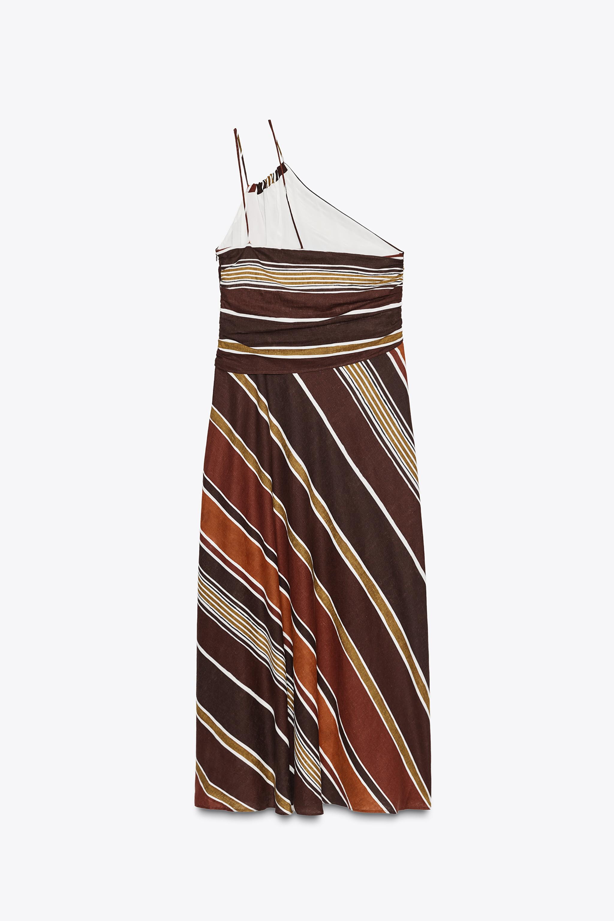 STRIPED ASYMMETRIC MIDI DRESS