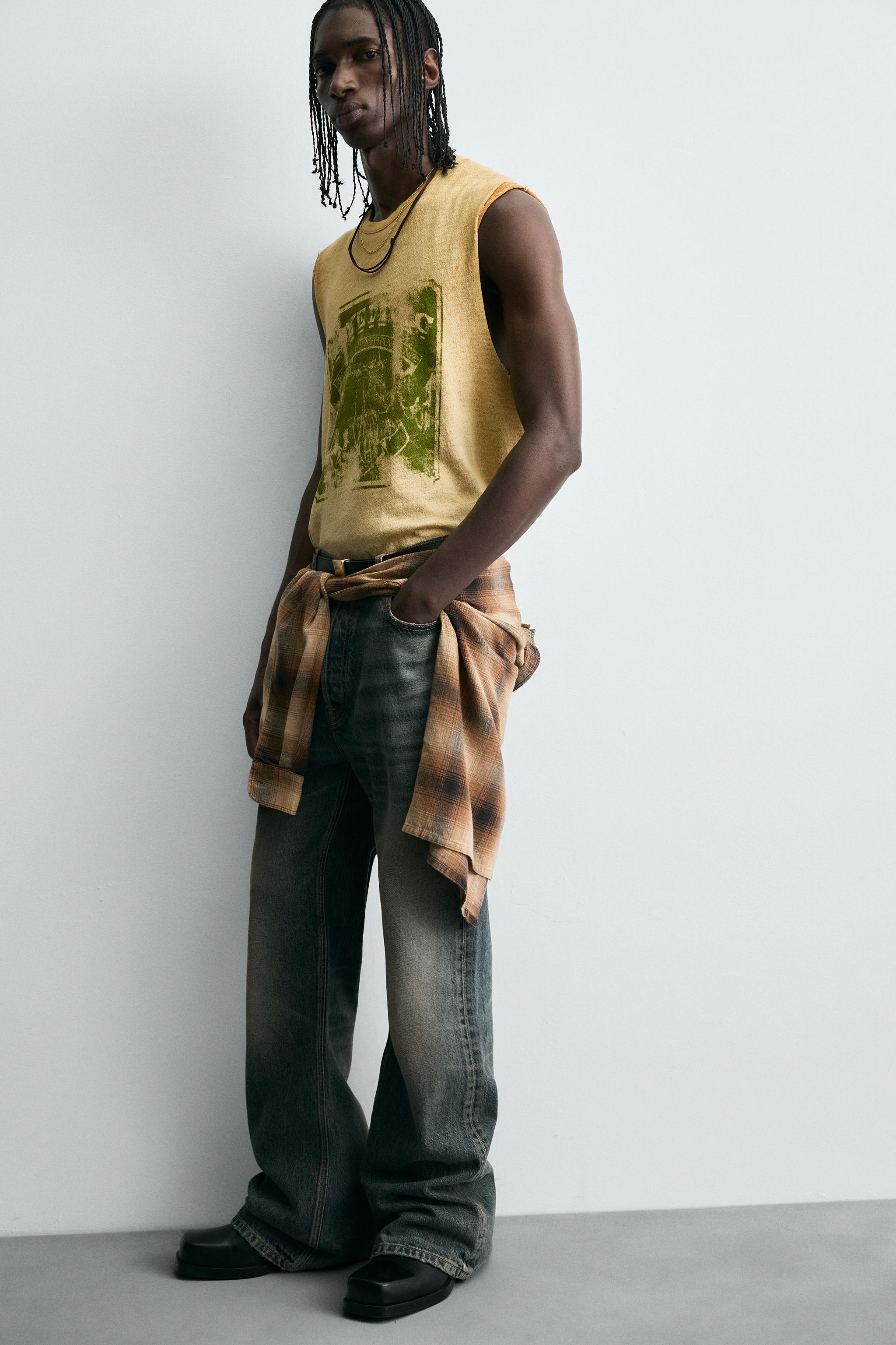 WASHED PRINT KNIT TANK TOP