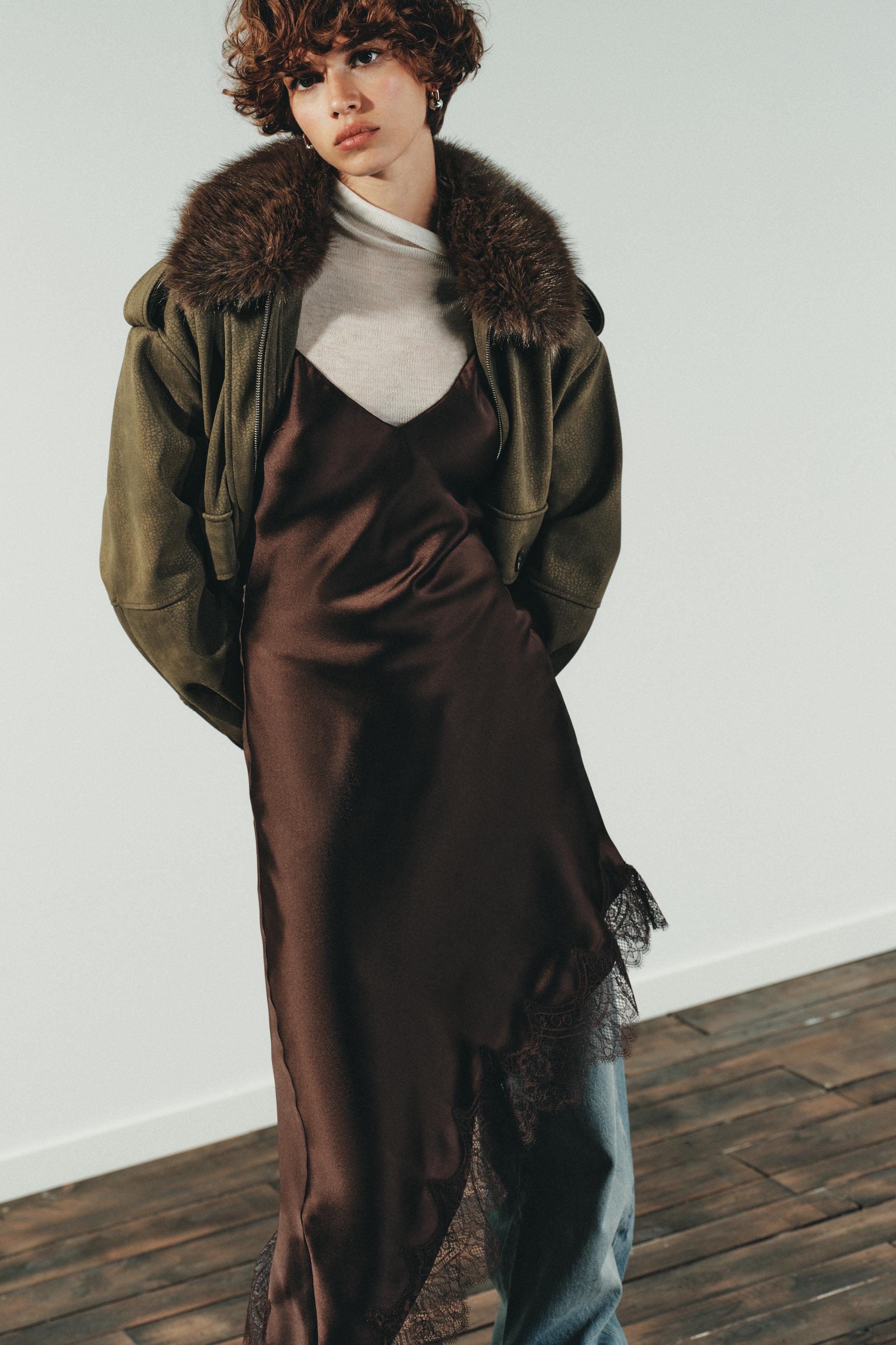 REMOVABLE COLLAR FAUX SUEDE JACKET