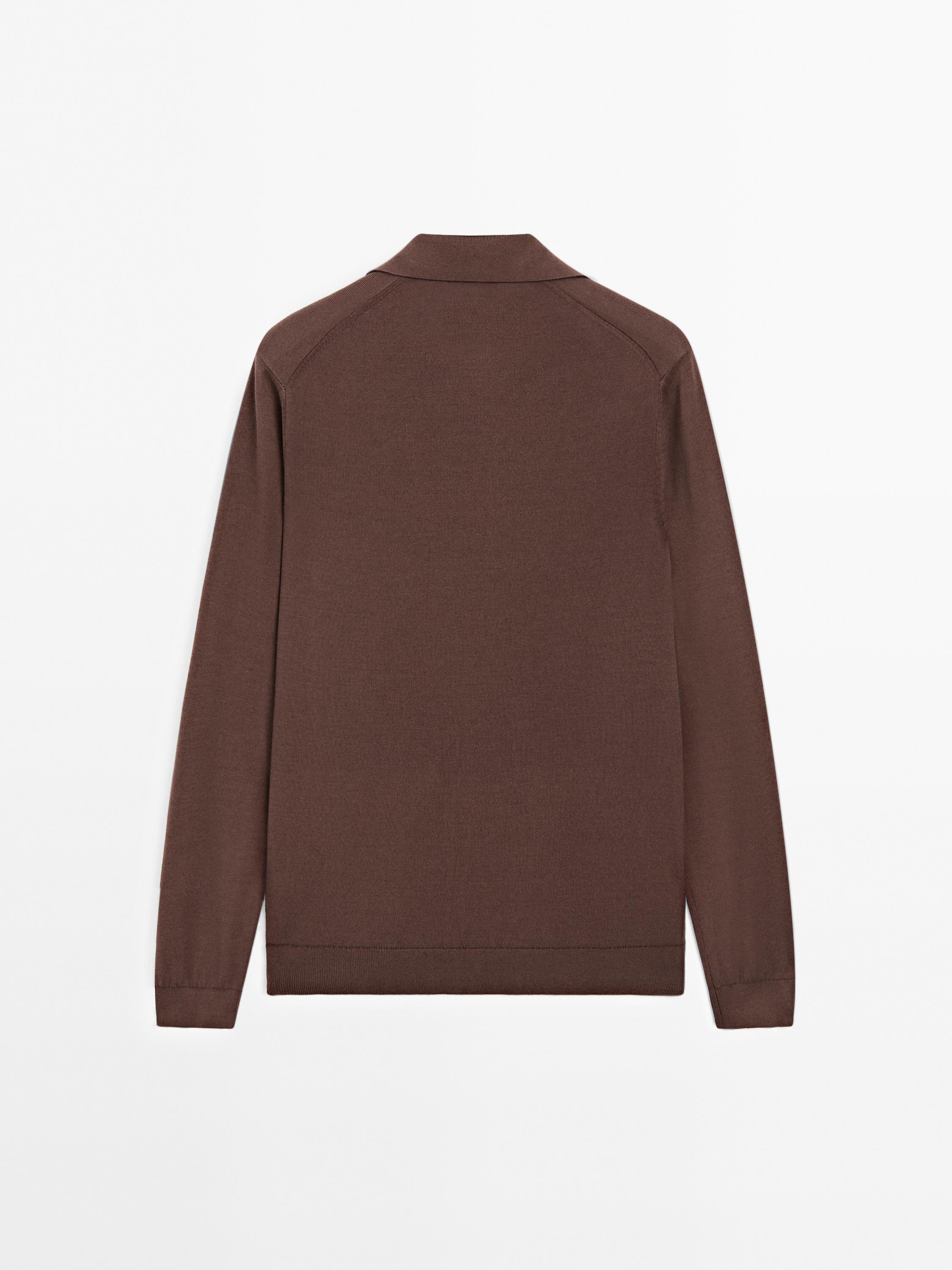 Cotton and silk blend knit polo sweater