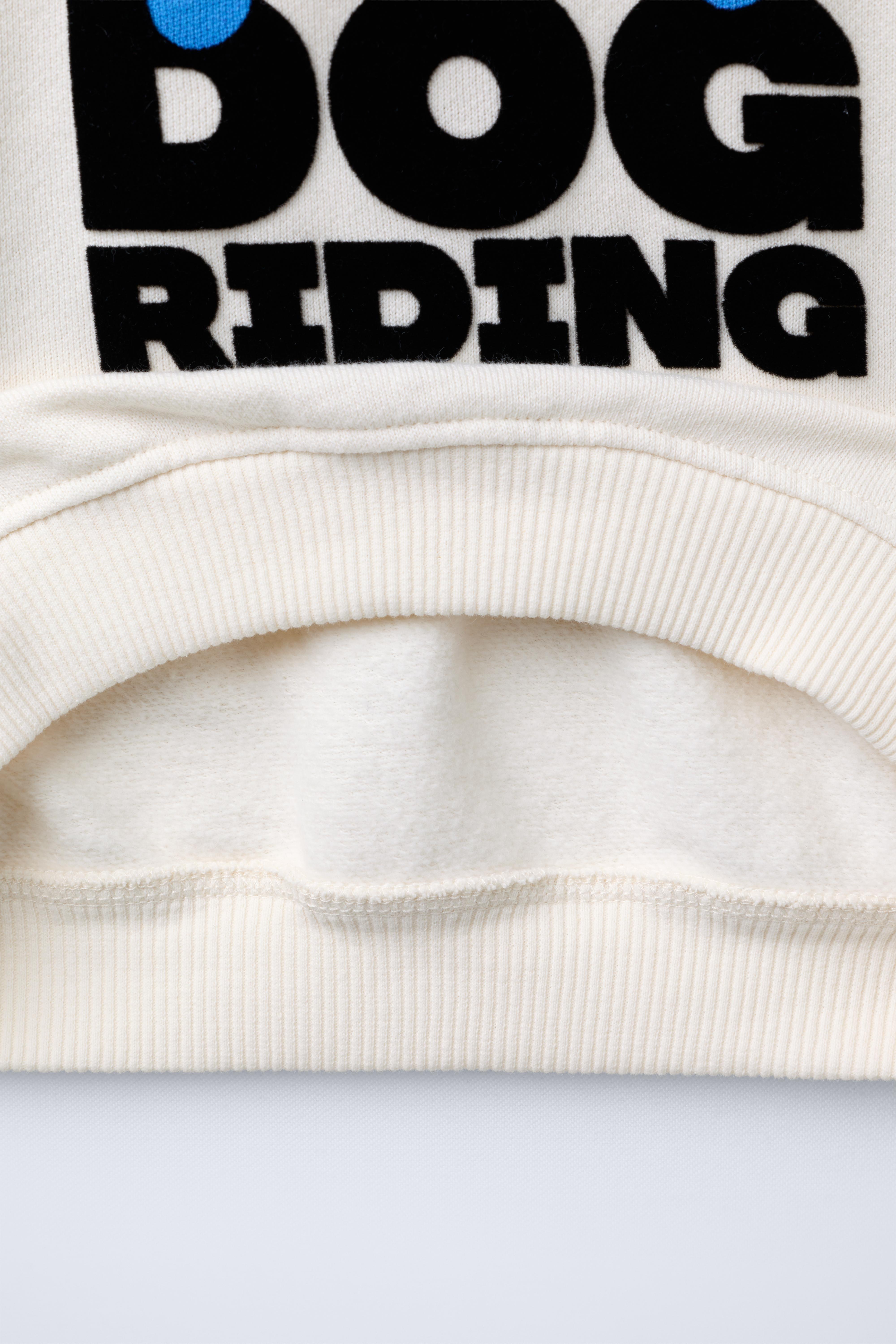 DOG AND FLOCKED TEXT PRINT SWEATSHIRT