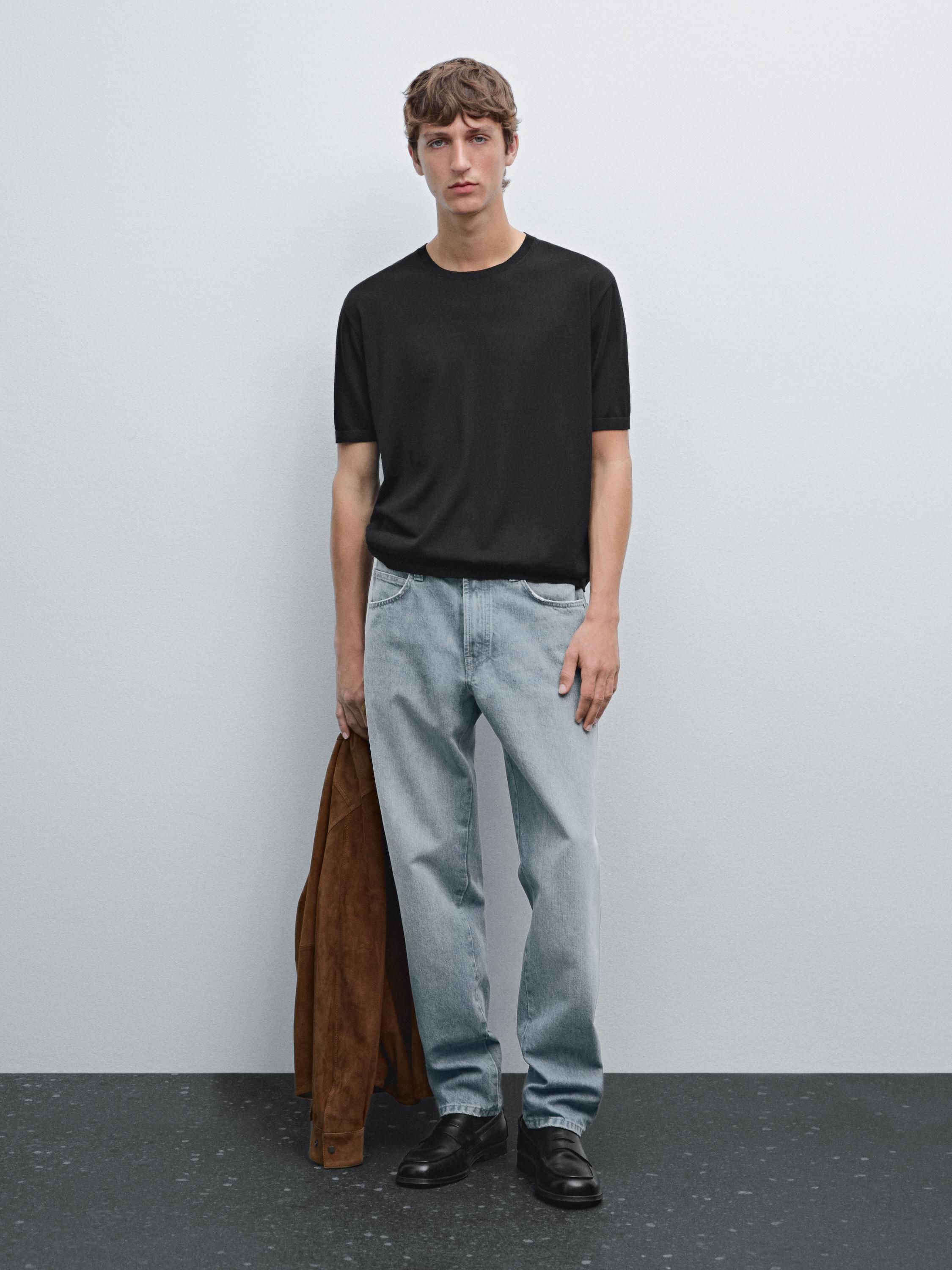 Short sleeve knit wool blend T-shirt