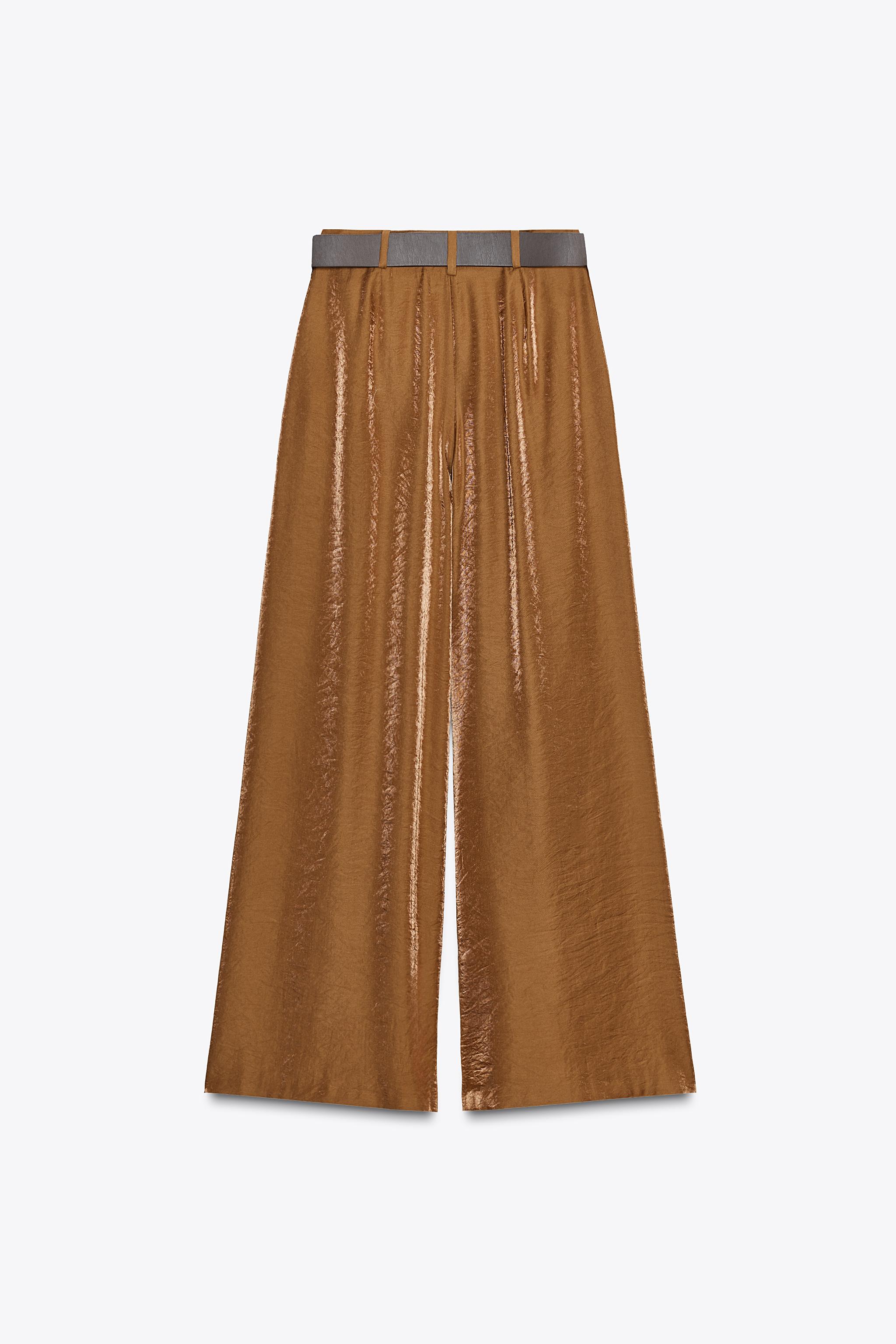 SATIN WIDE LEG BELTED PANTS
